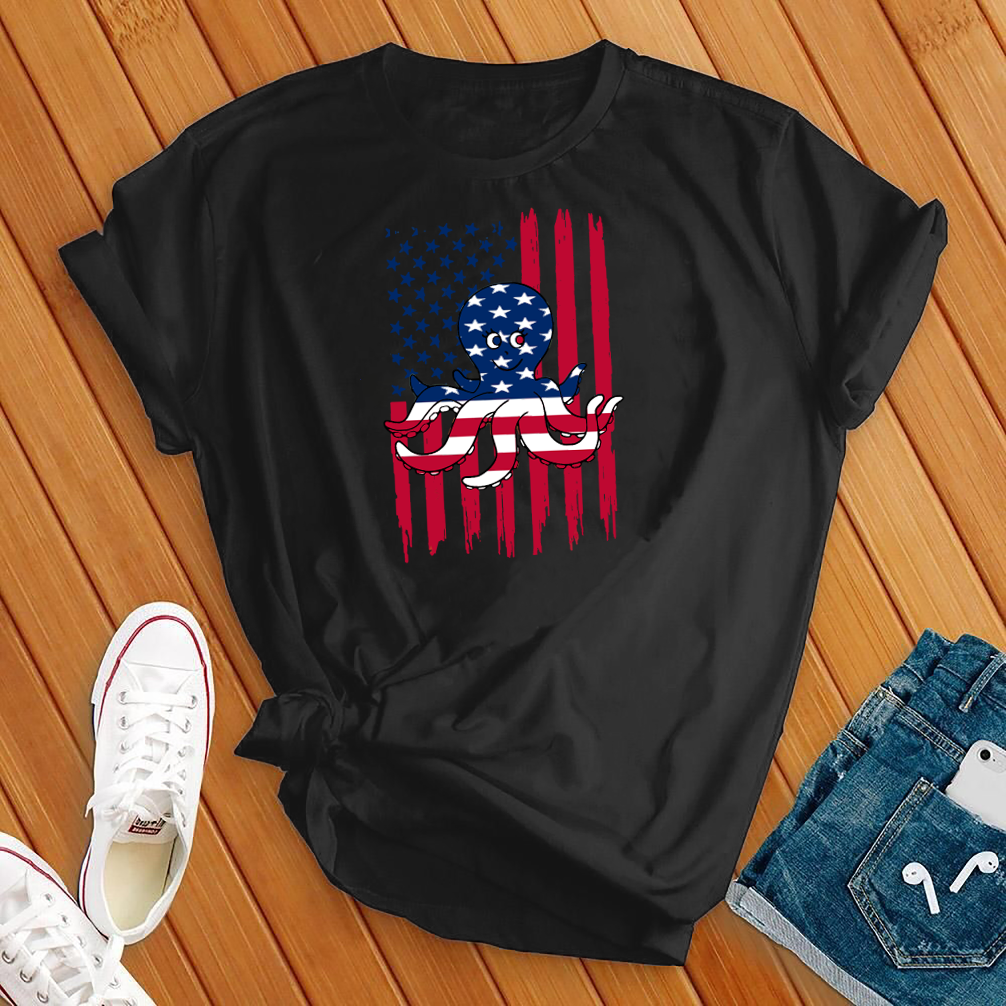 American Flag Octopus Tee