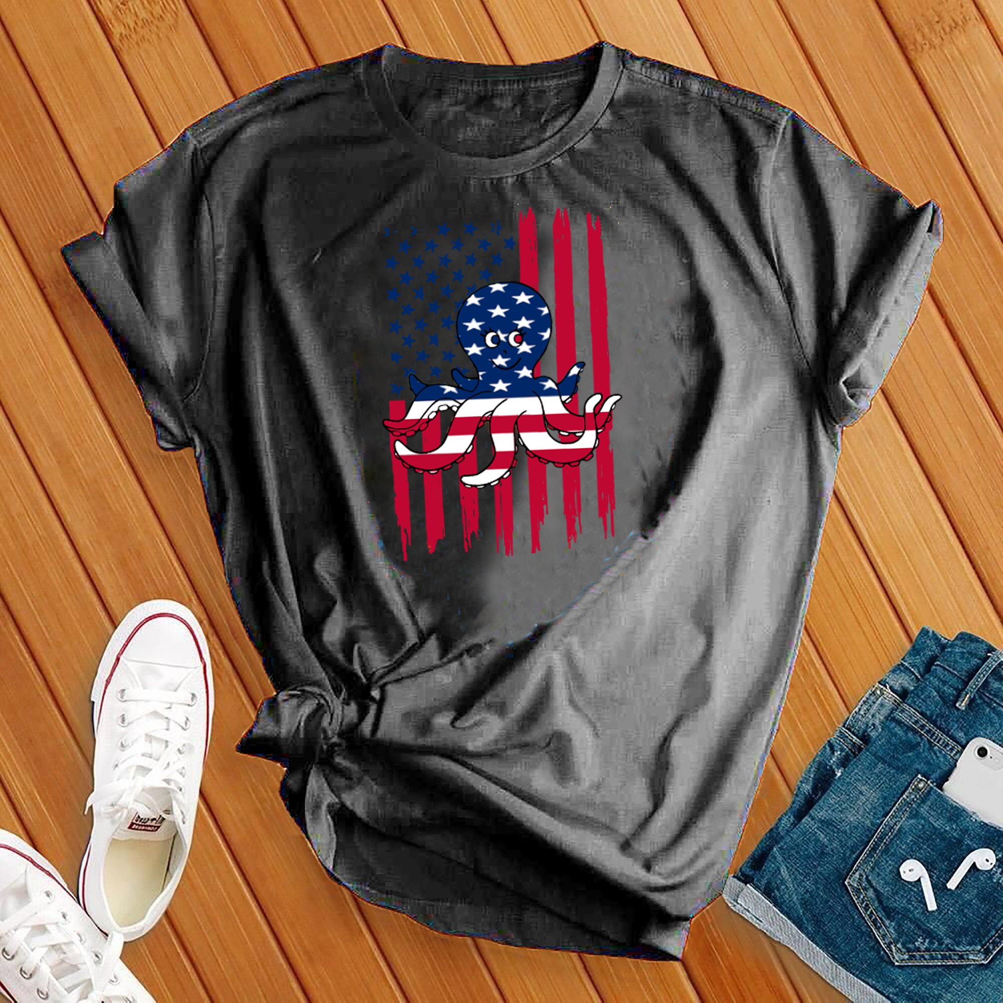 American Flag Octopus Tee