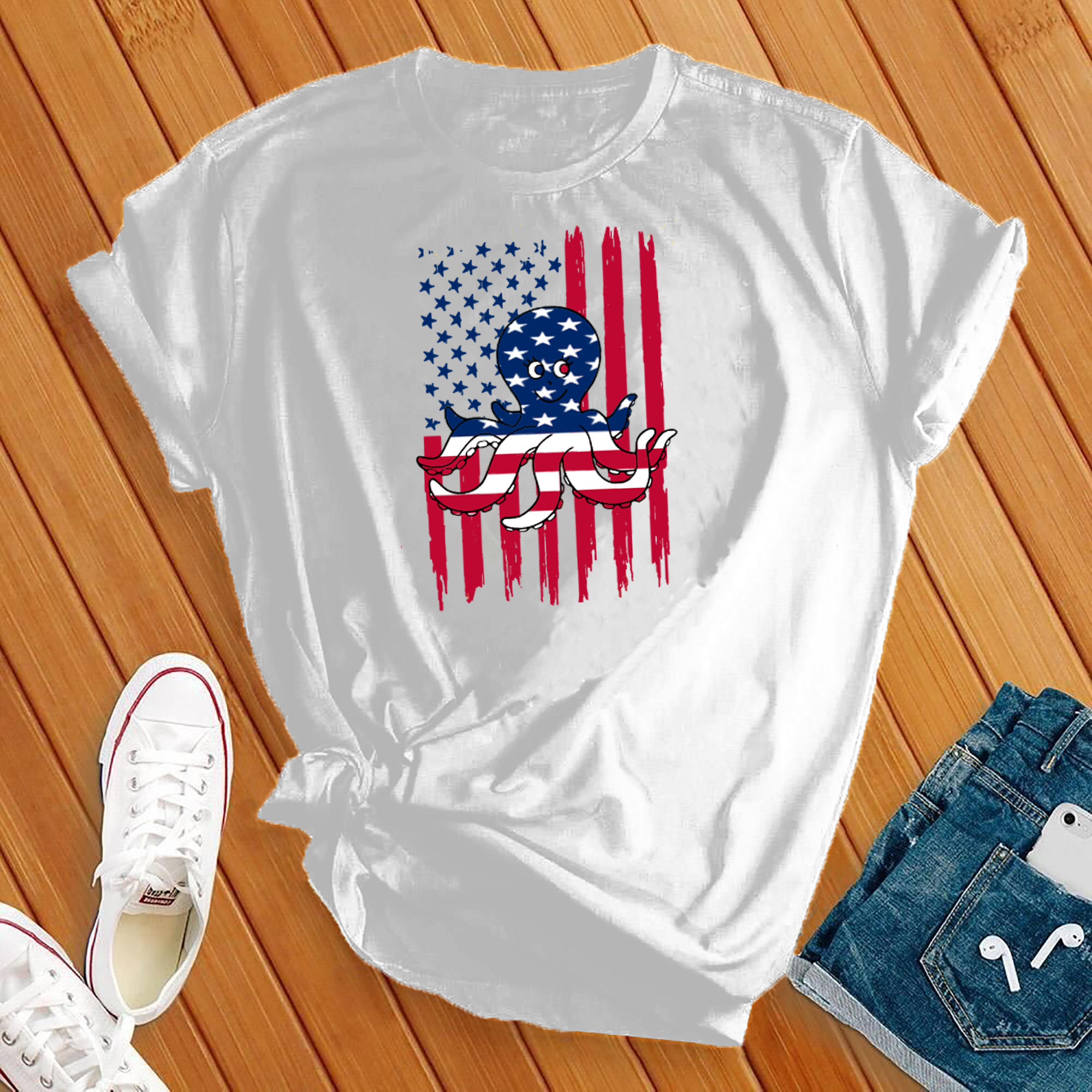 American Flag Octopus Tee