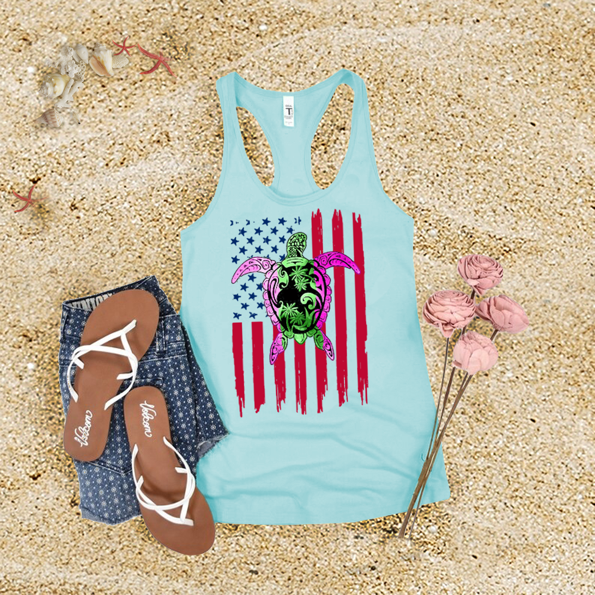 American Flag Turtle Tank Top