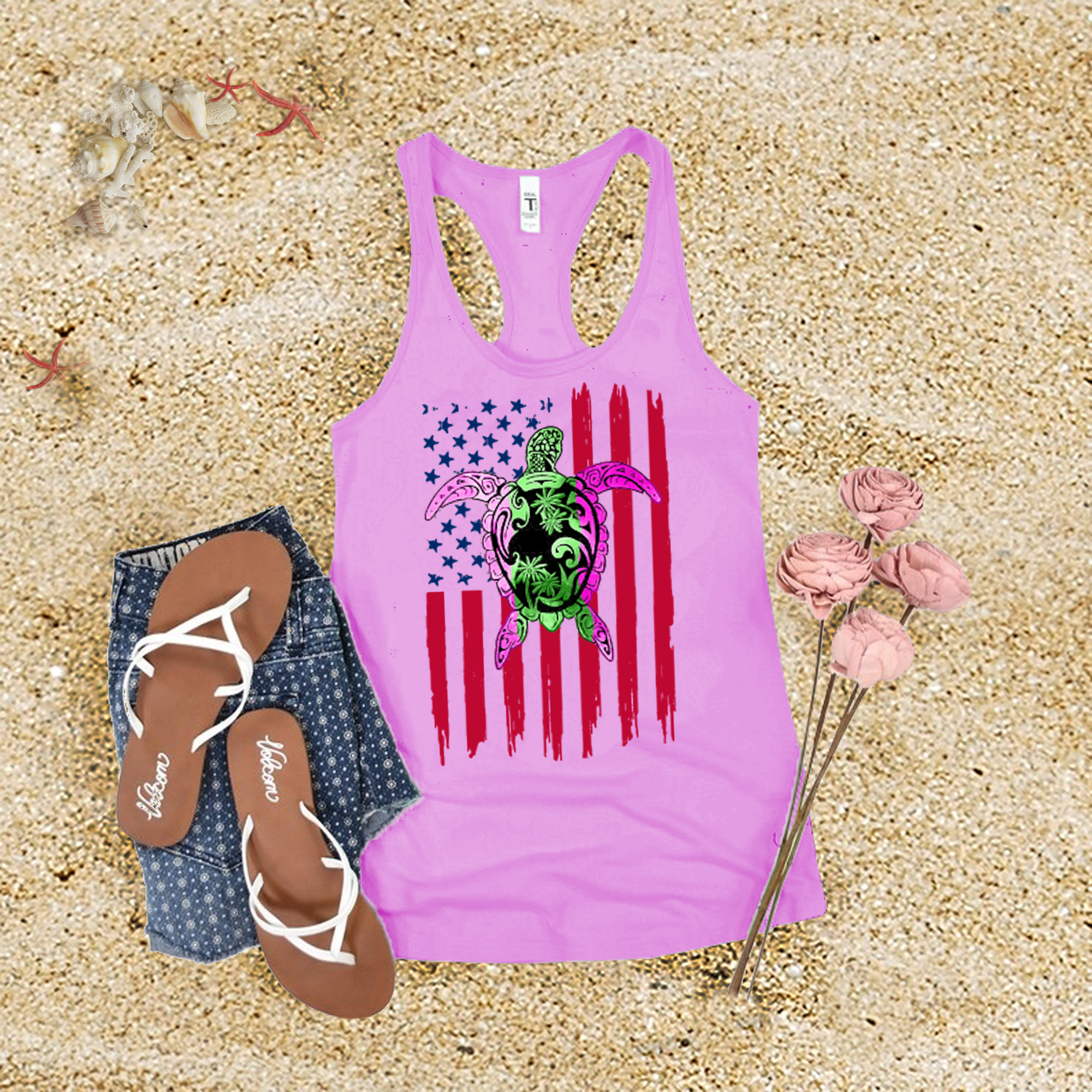 American Flag Turtle Tank Top