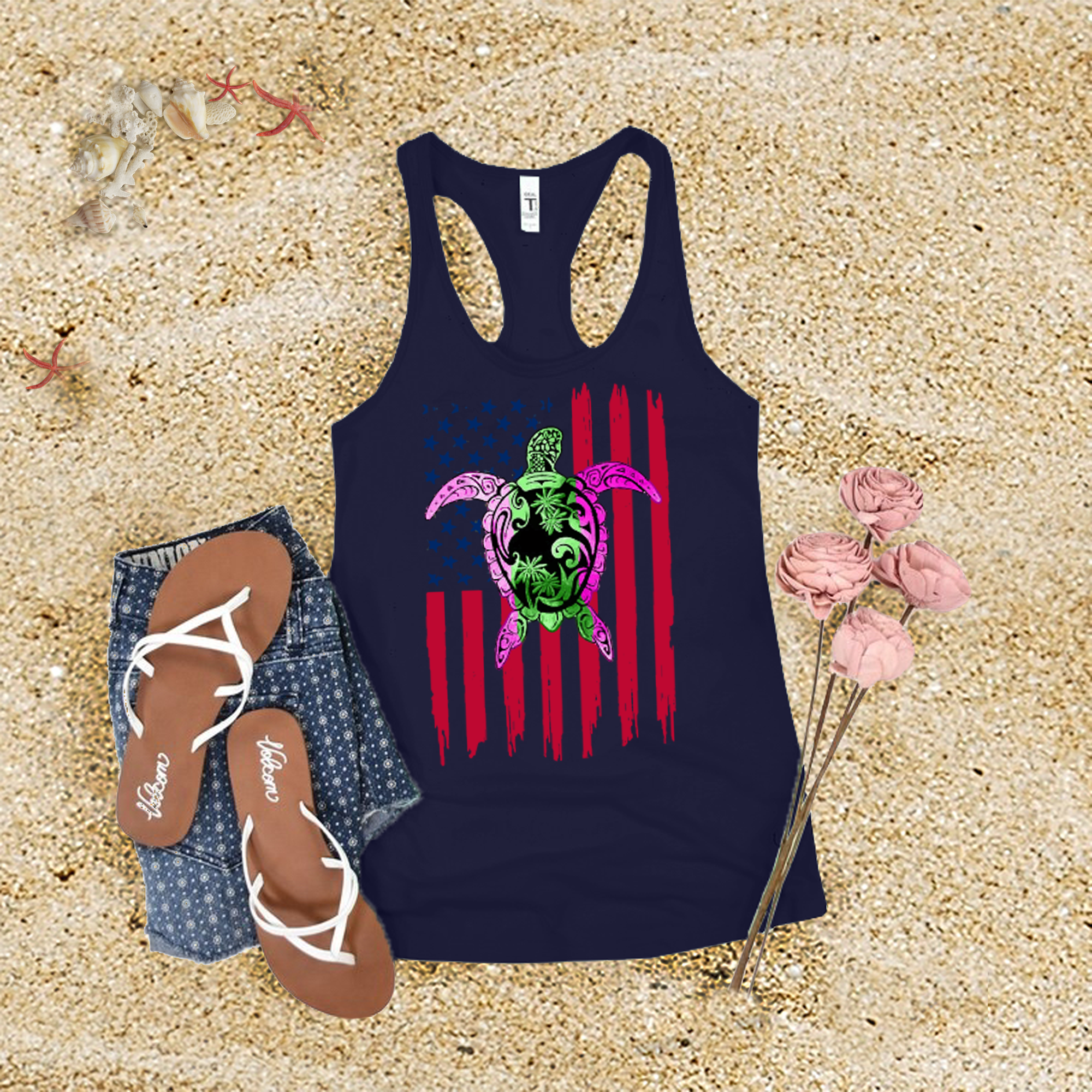 American Flag Turtle Tank Top