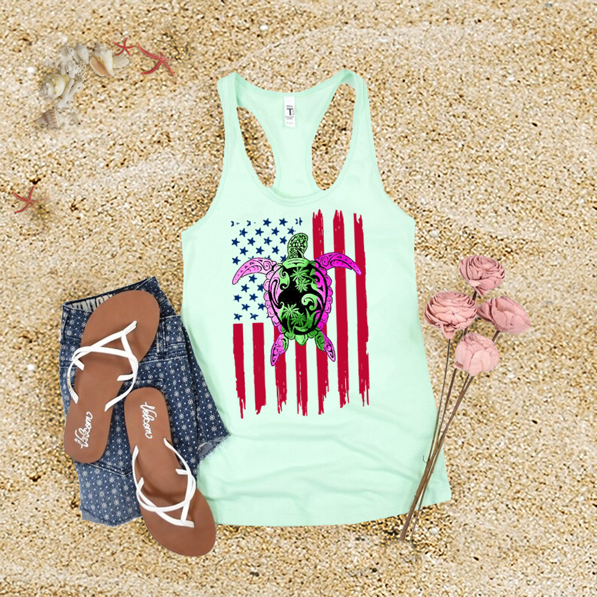 American Flag Turtle Tank Top