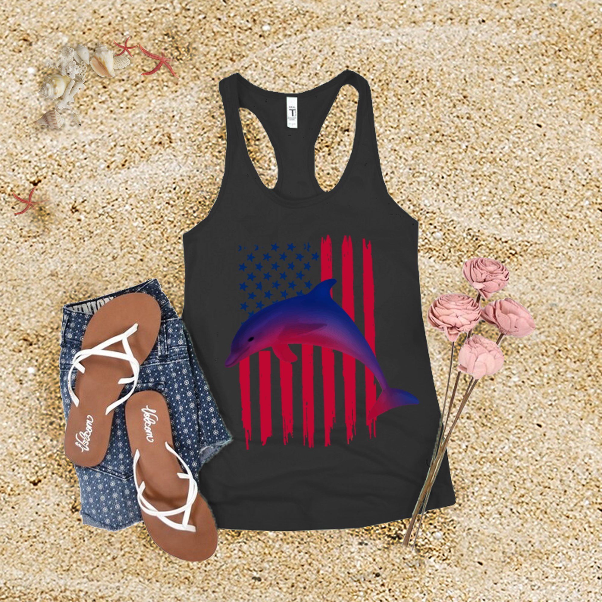 American Flag Dolphin Tank Top