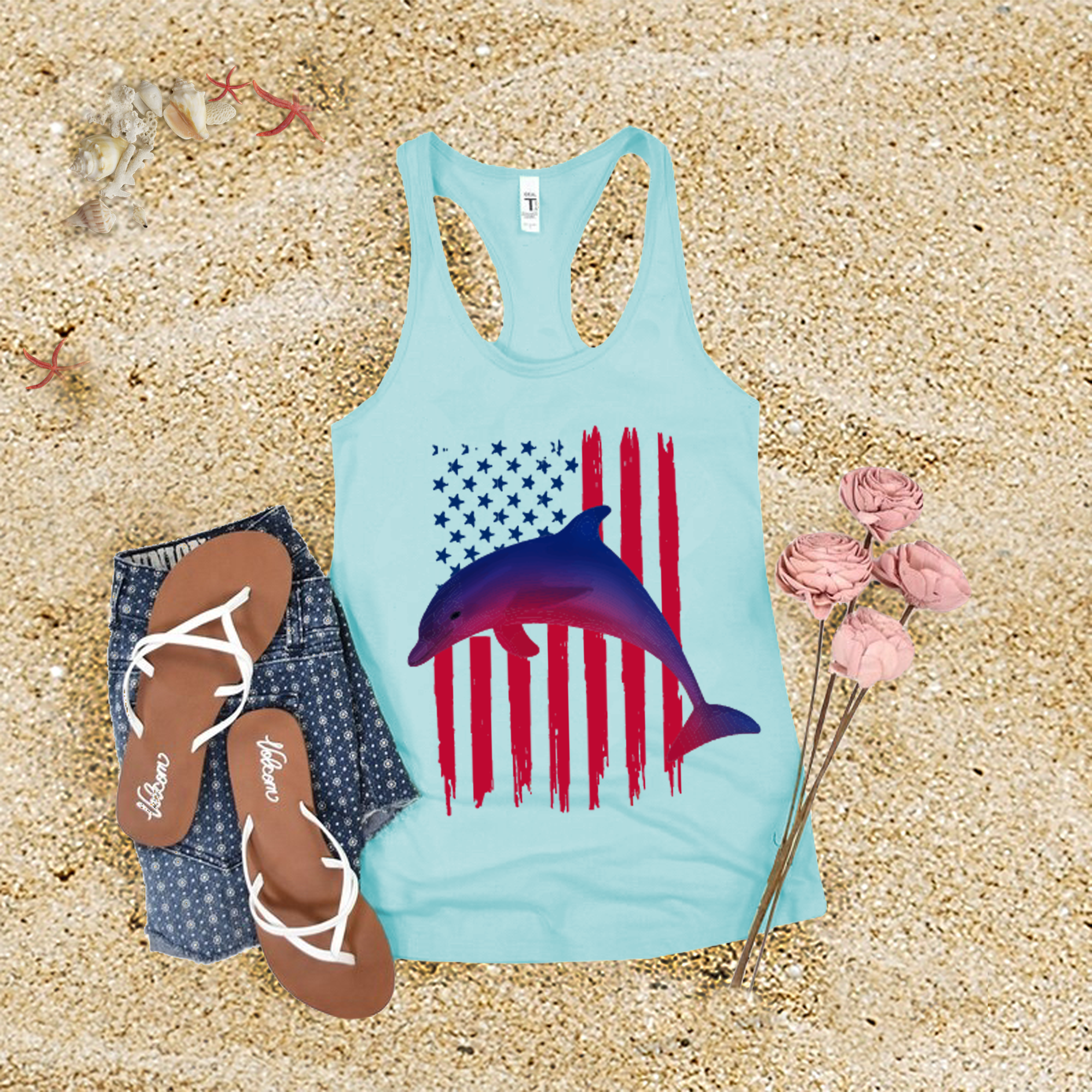 American Flag Dolphin Tank Top