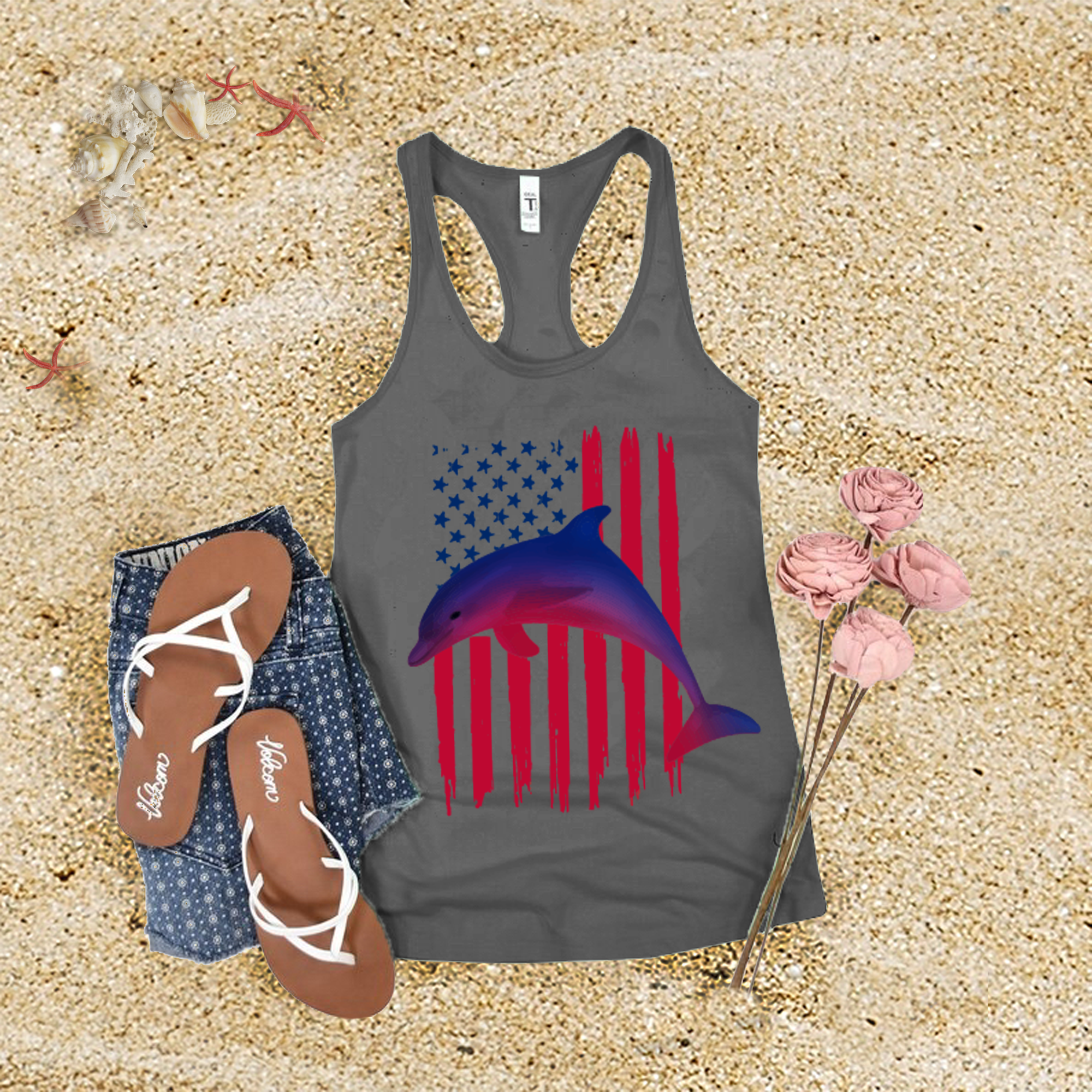 American Flag Dolphin Tank Top