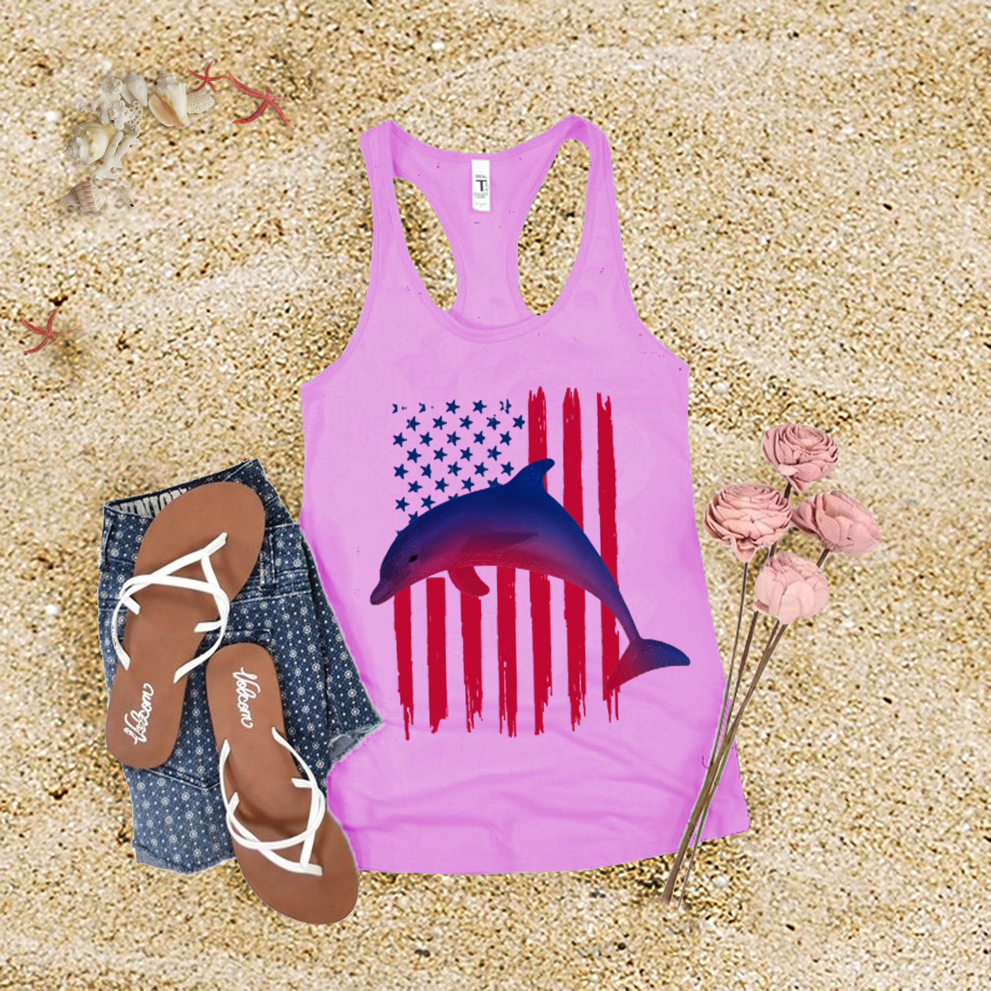 American Flag Dolphin Tank Top