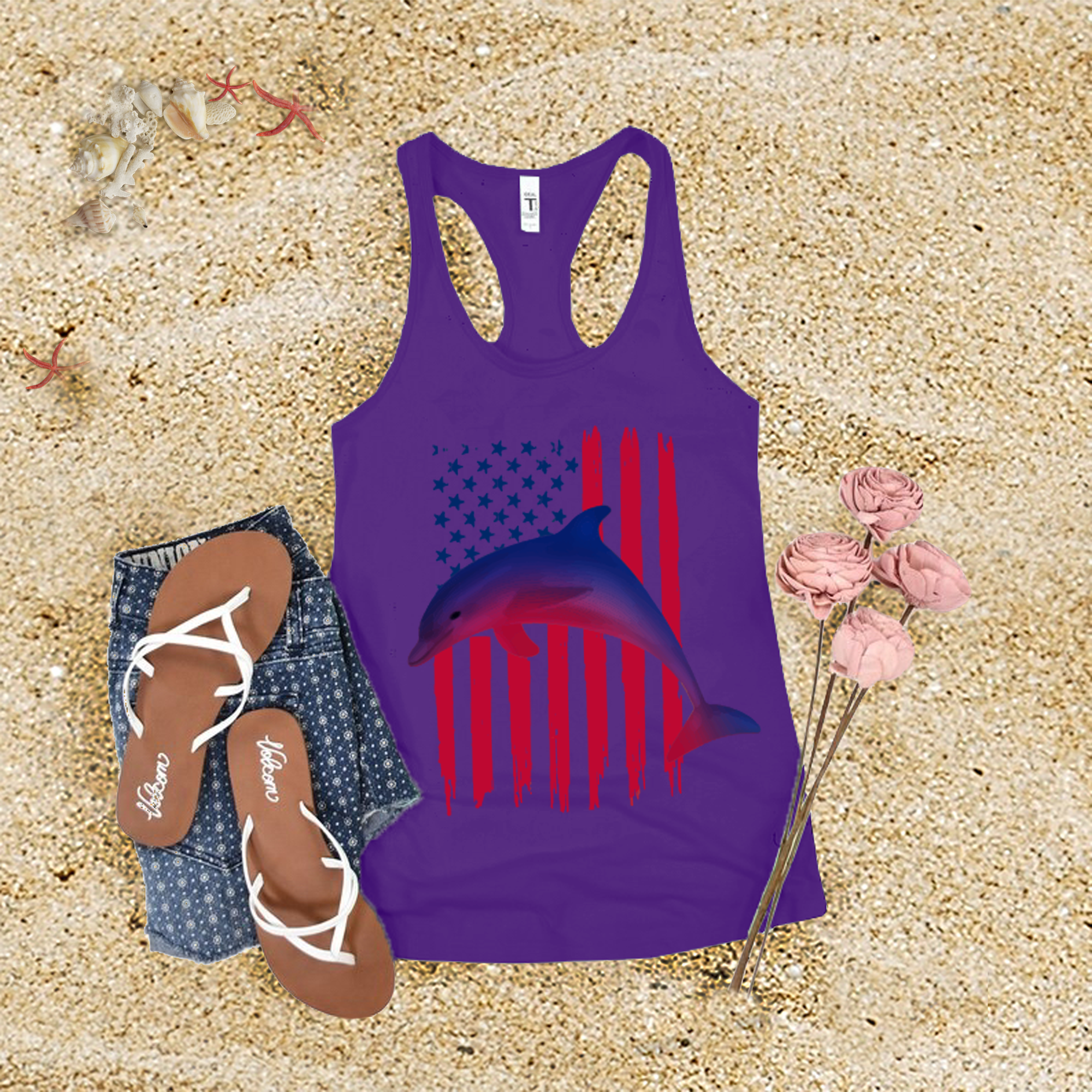 American Flag Dolphin Tank Top