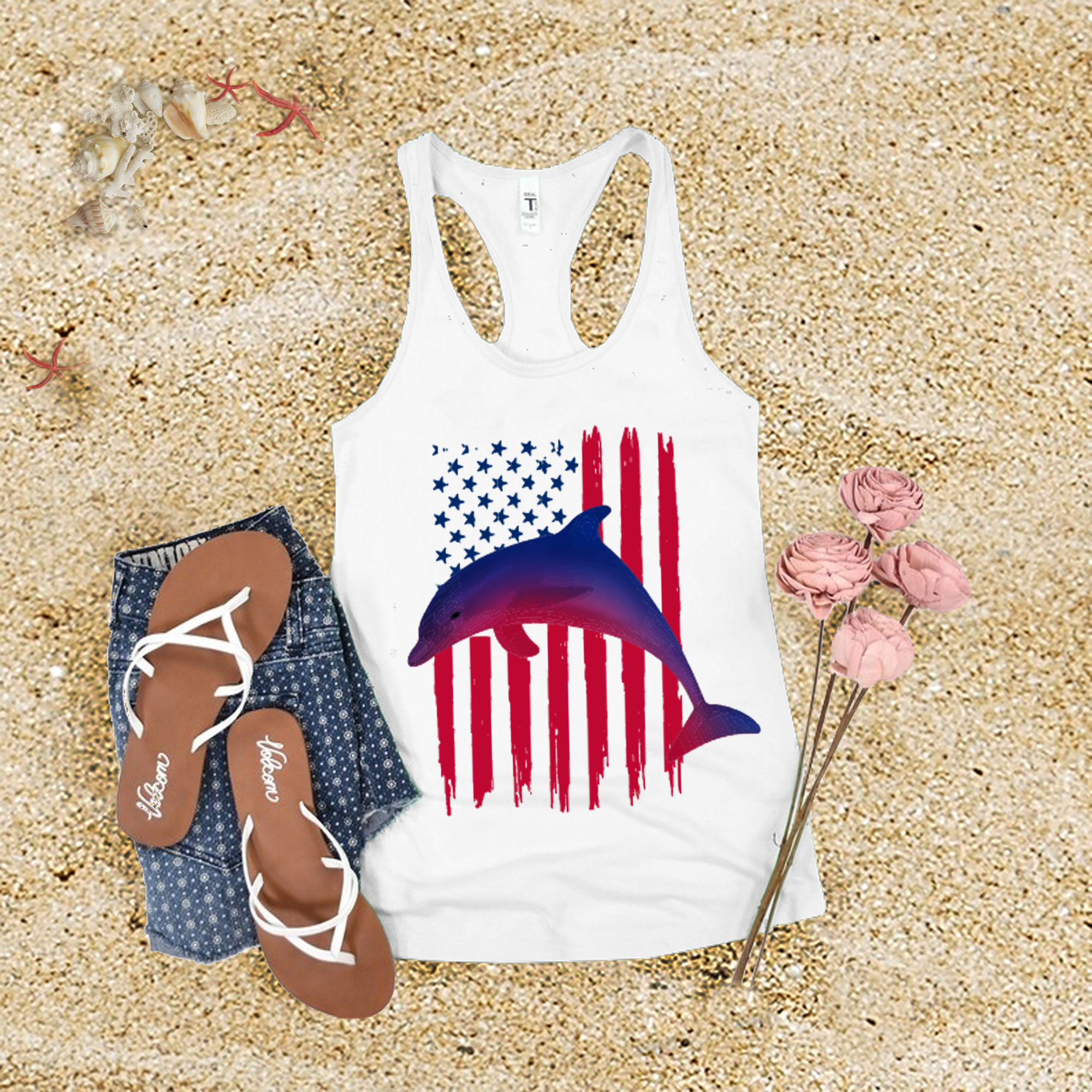 American Flag Dolphin Tank Top