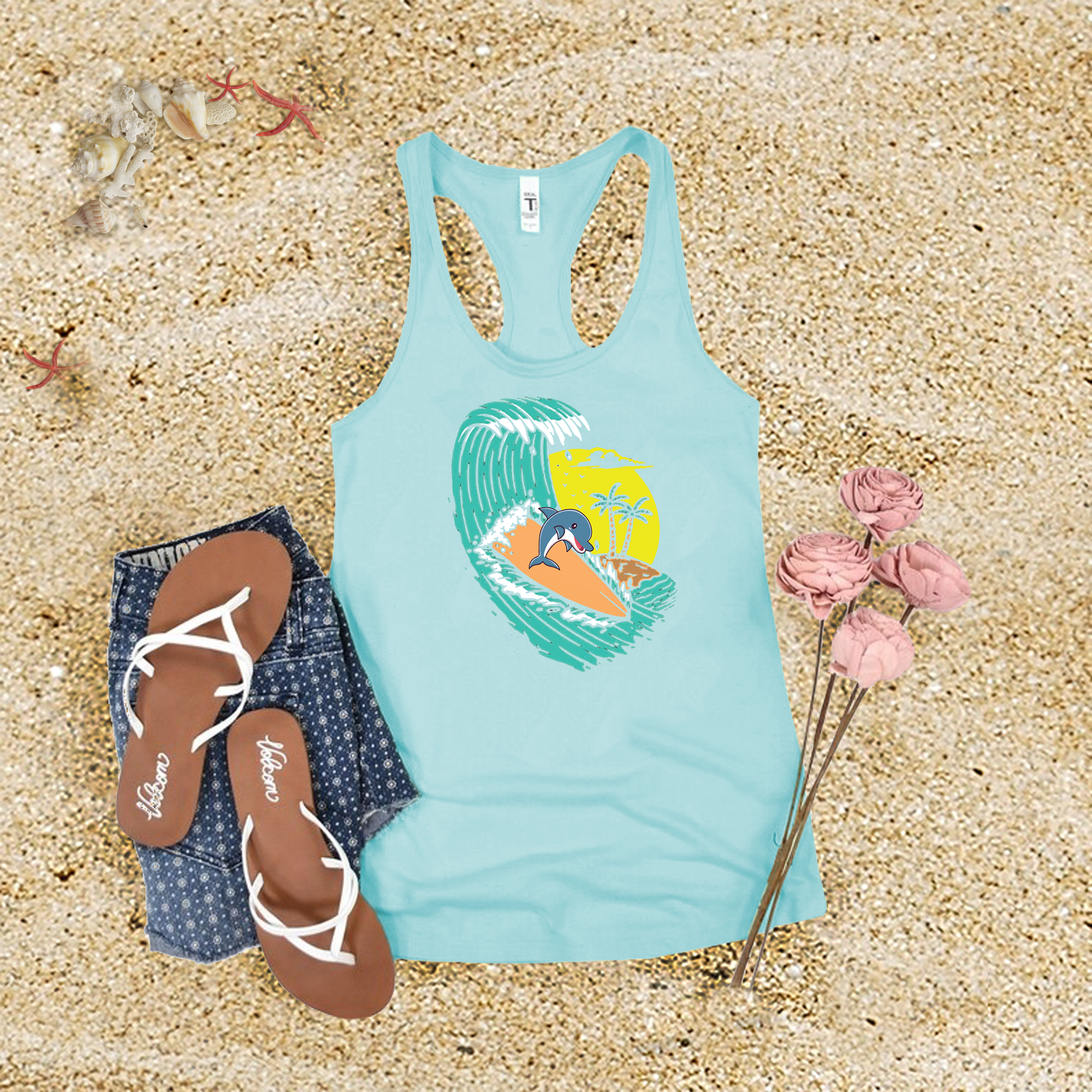 Surfing Dolphin Tank Top