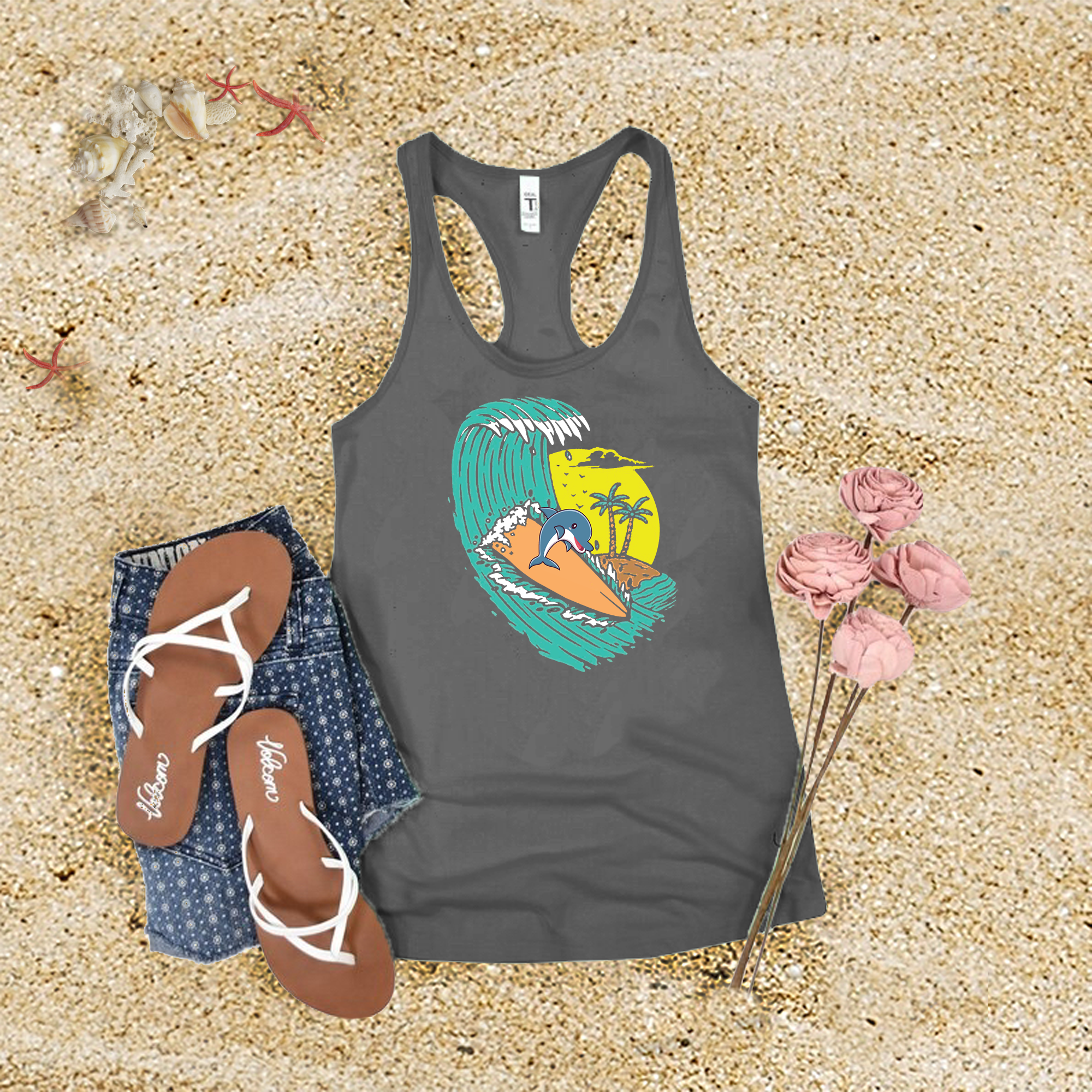 Surfing Dolphin Tank Top