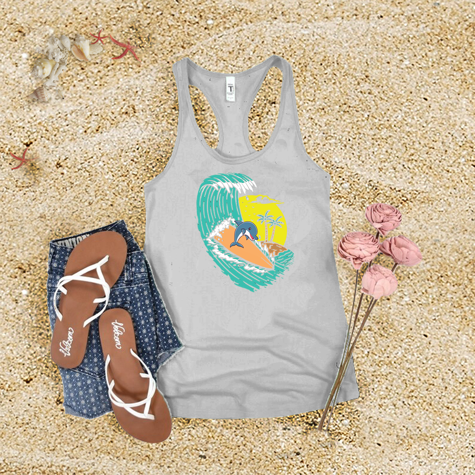 Surfing Dolphin Tank Top