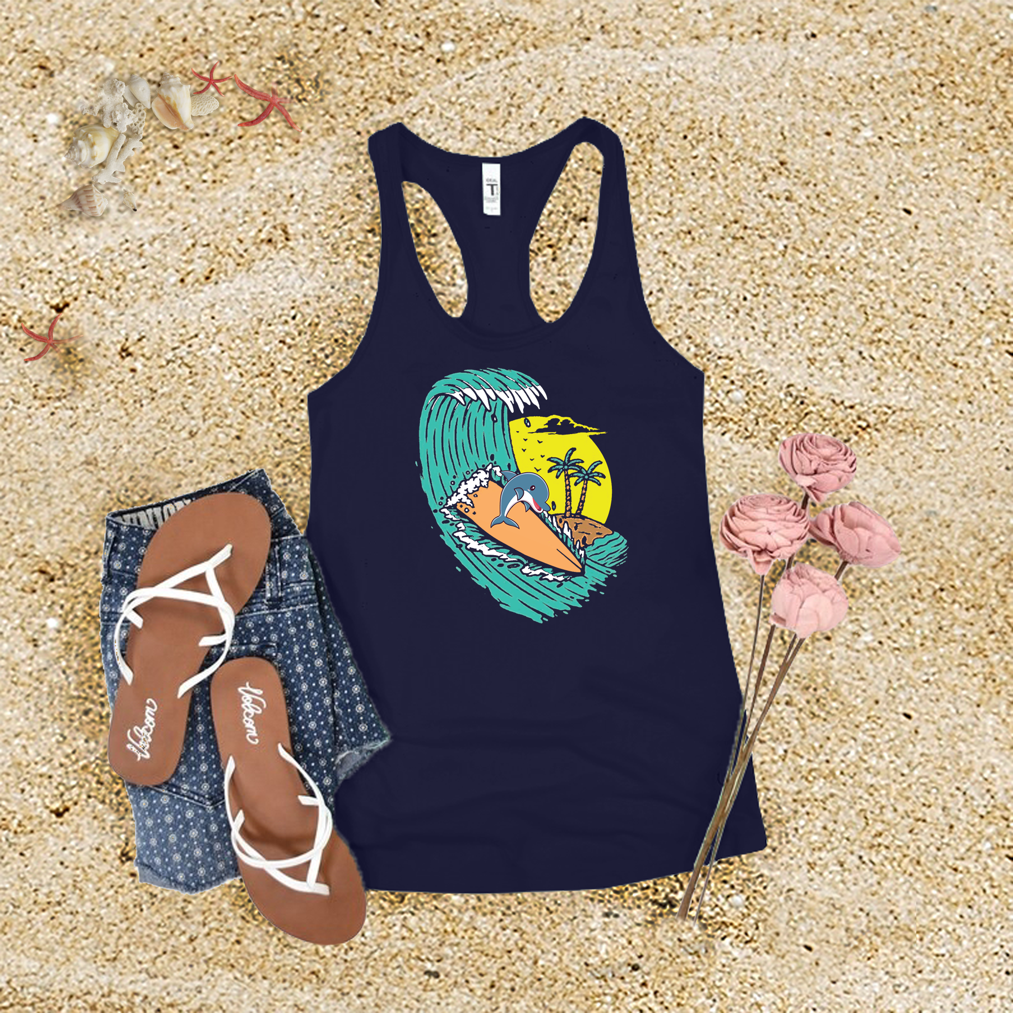 Surfing Dolphin Tank Top