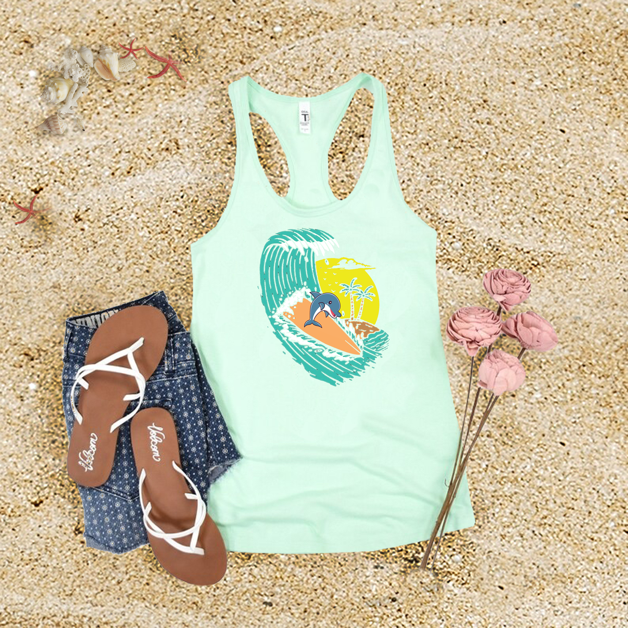 Surfing Dolphin Tank Top