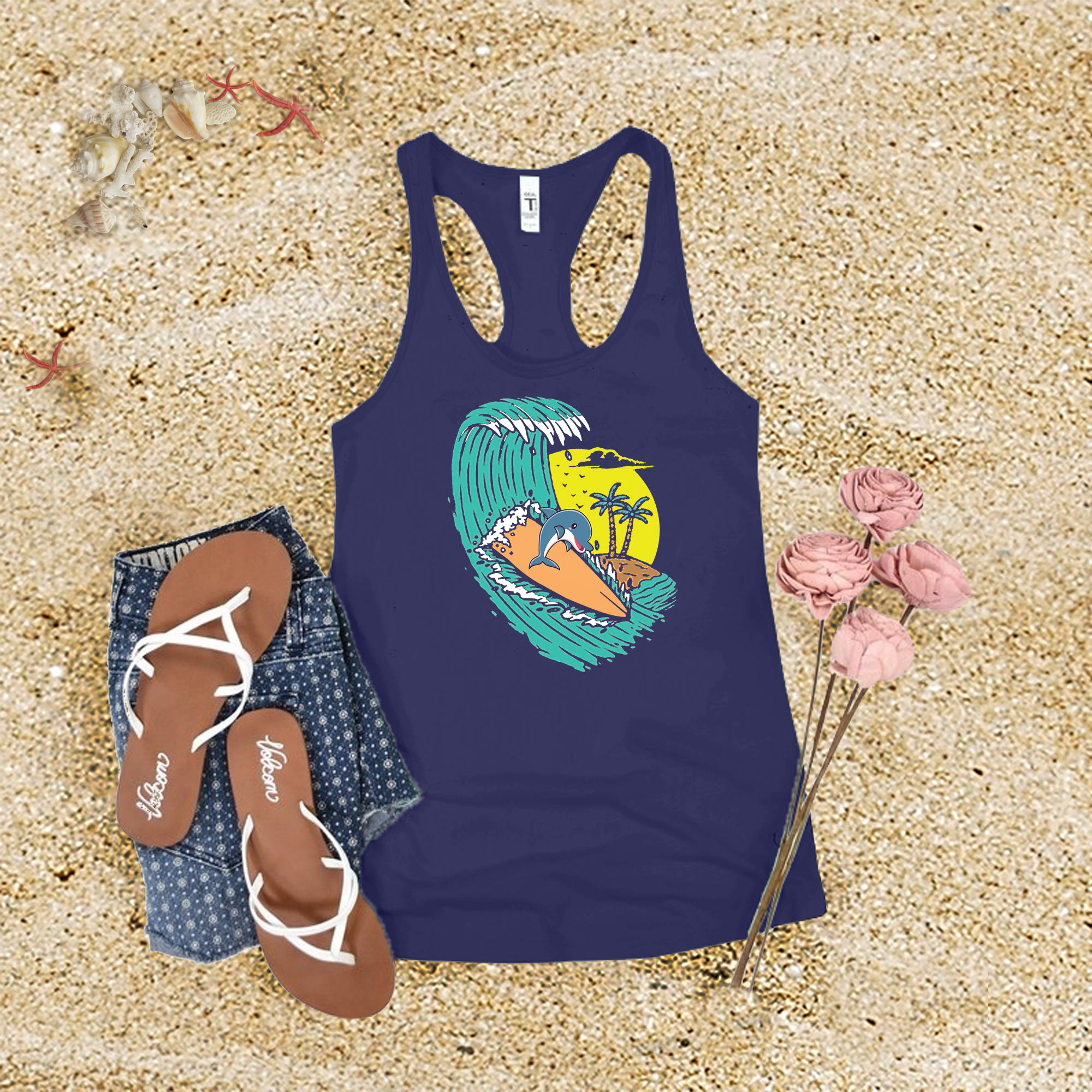 Surfing Dolphin Tank Top