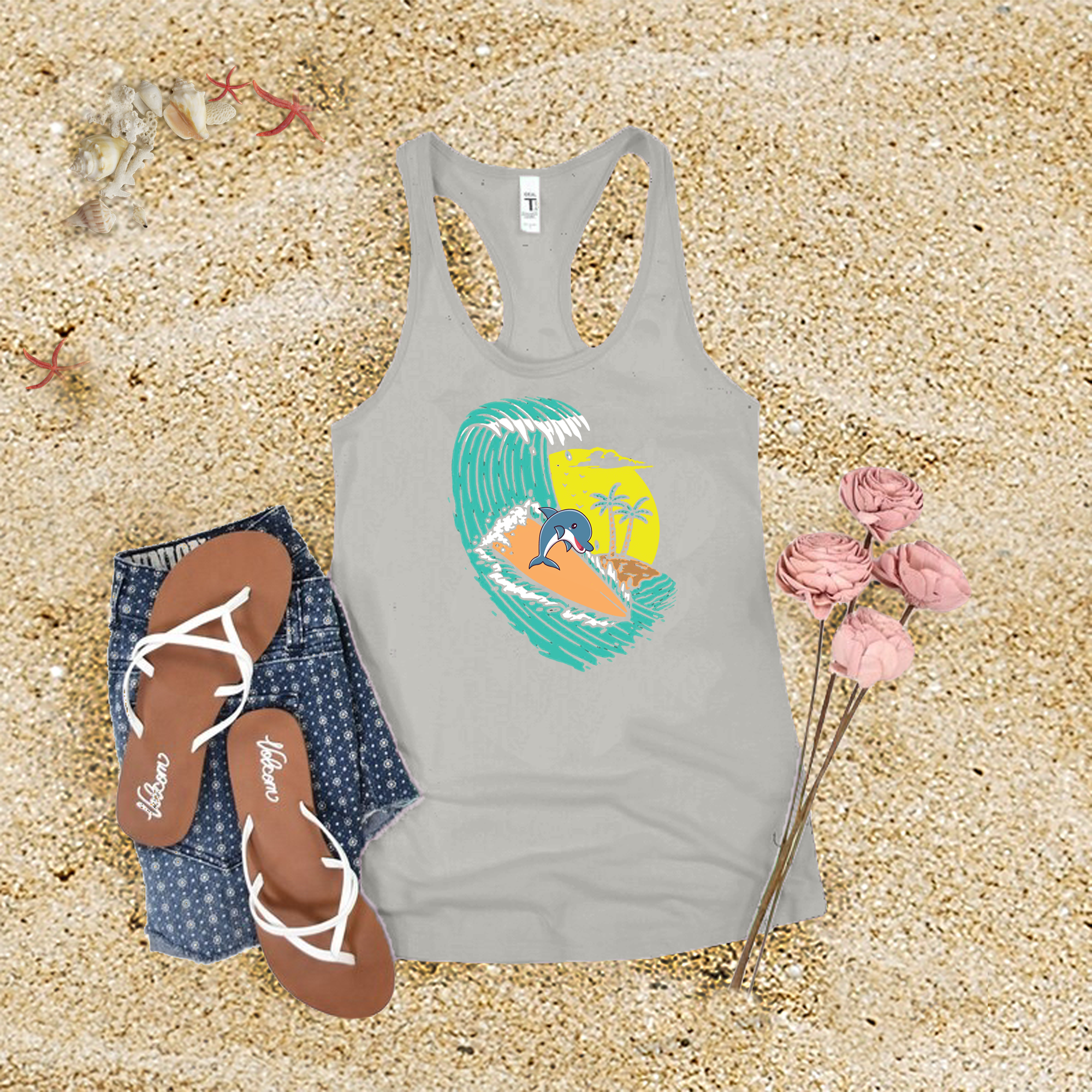 Surfing Dolphin Tank Top