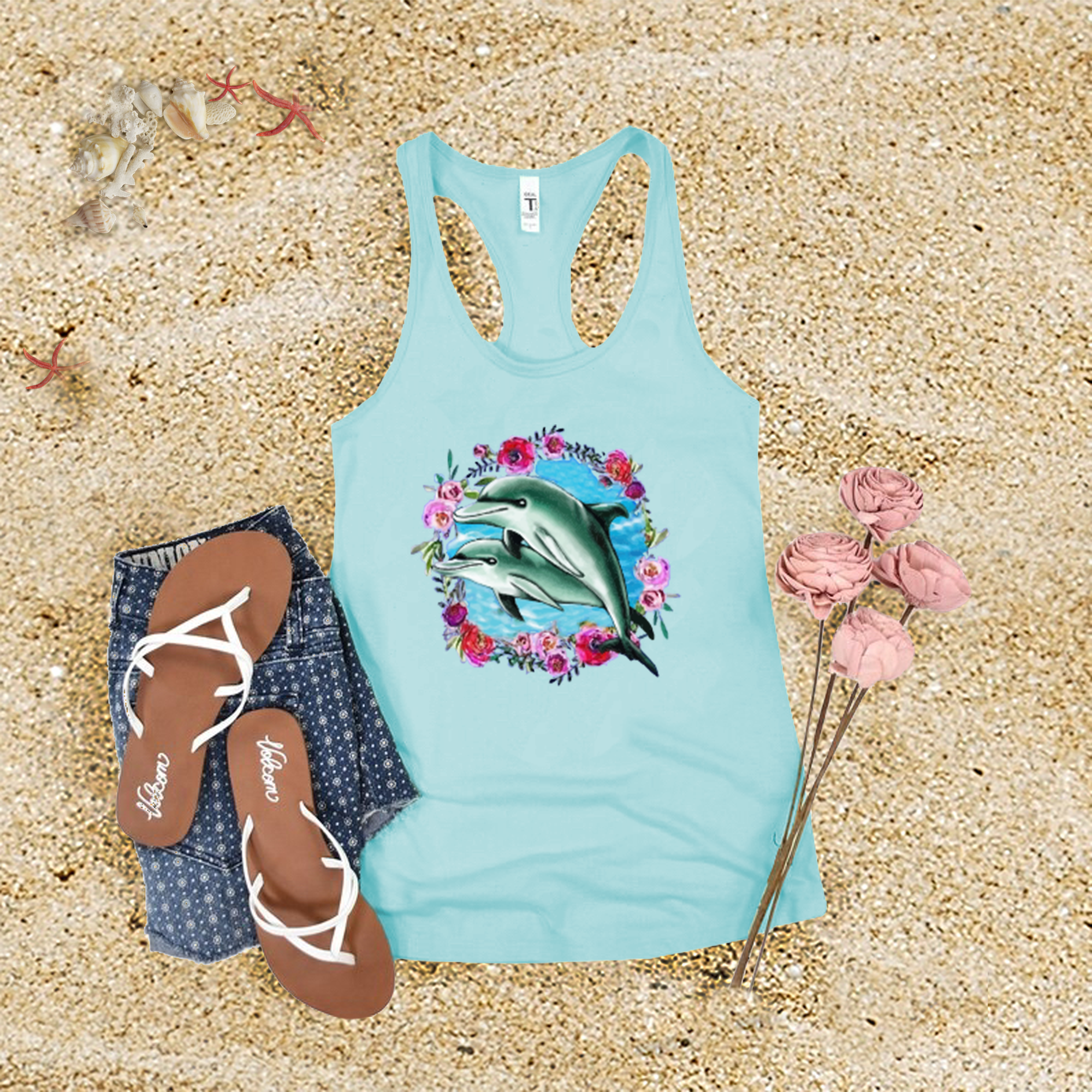 Flower Dolphins Tank Top