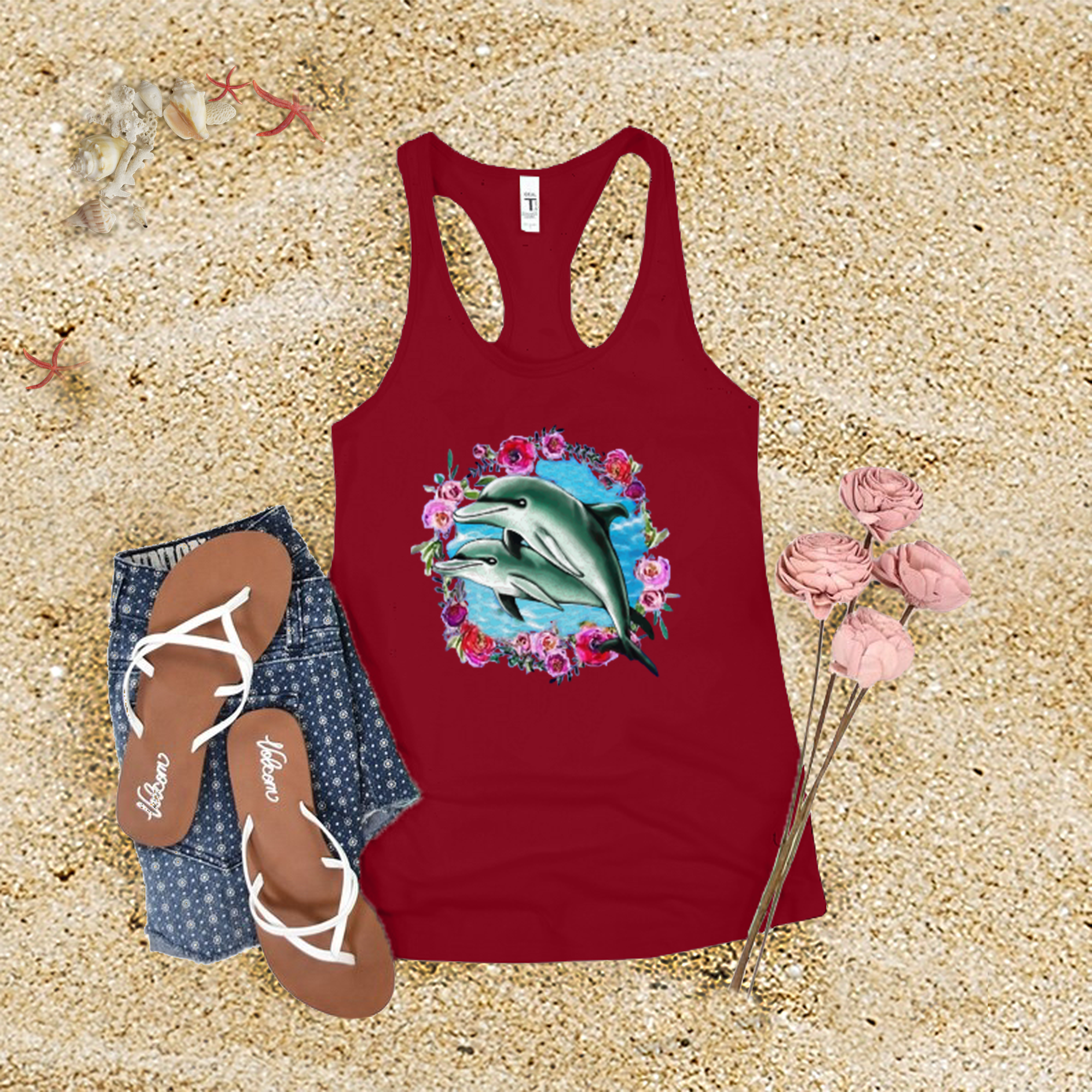 Flower Dolphins Tank Top