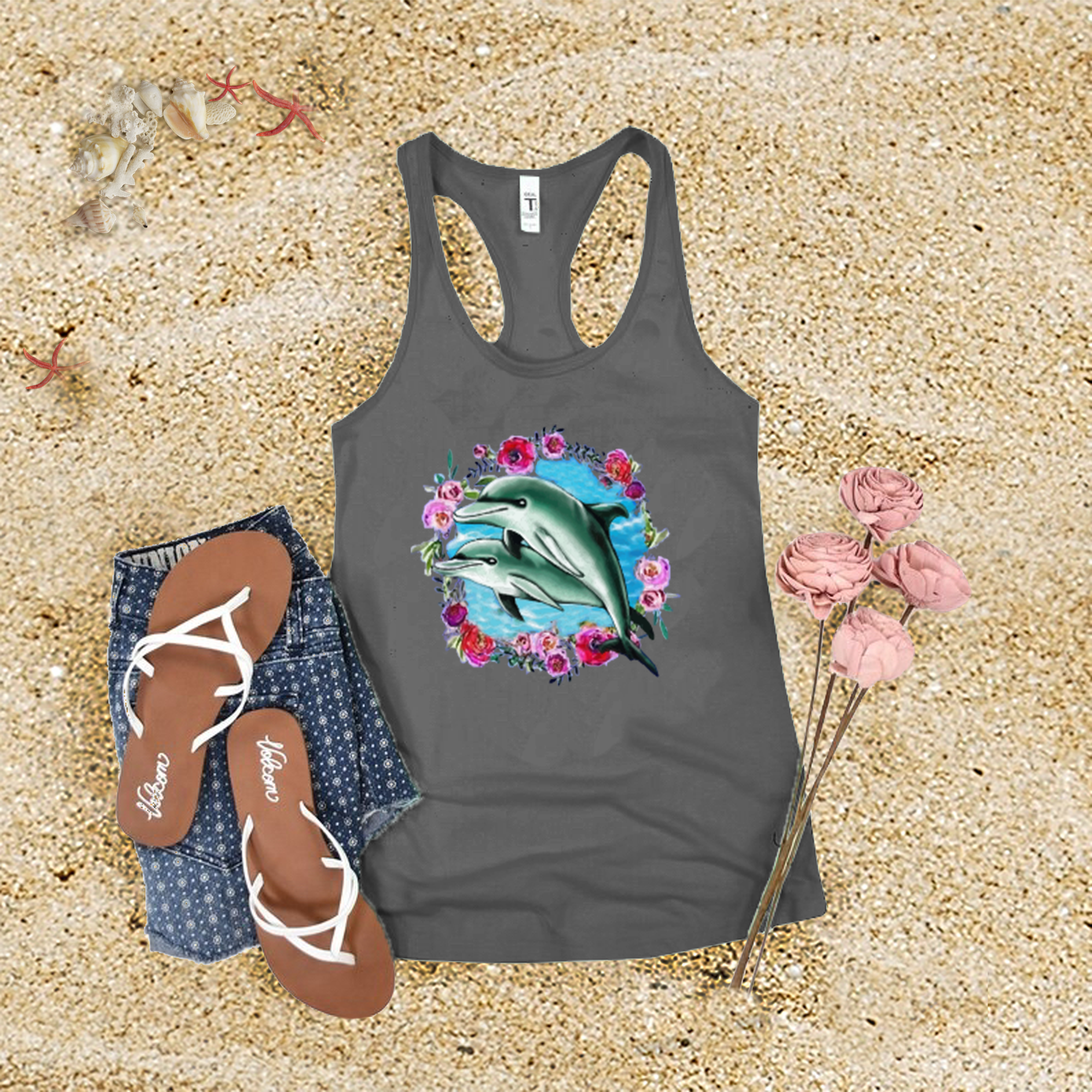 Flower Dolphins Tank Top