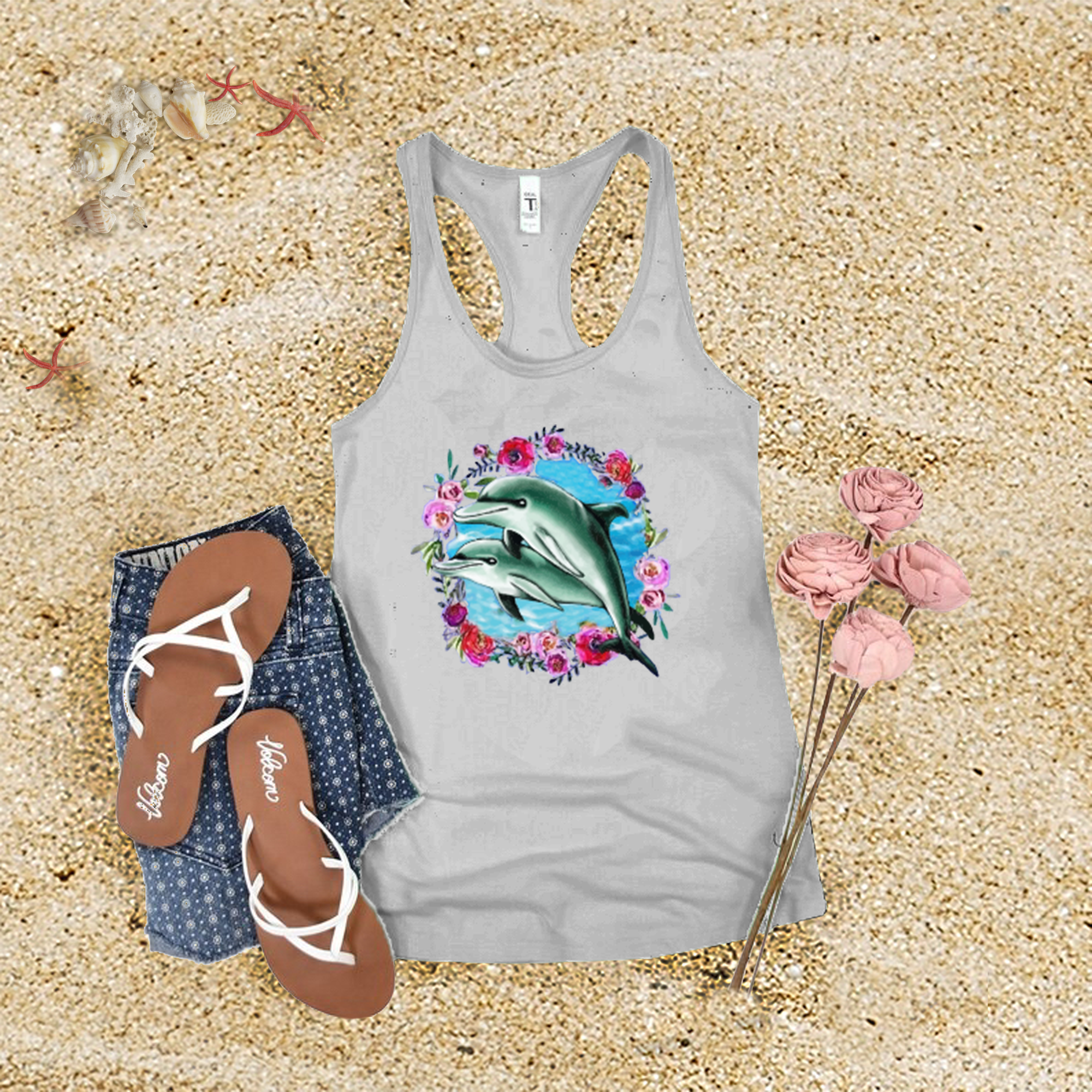 Flower Dolphins Tank Top