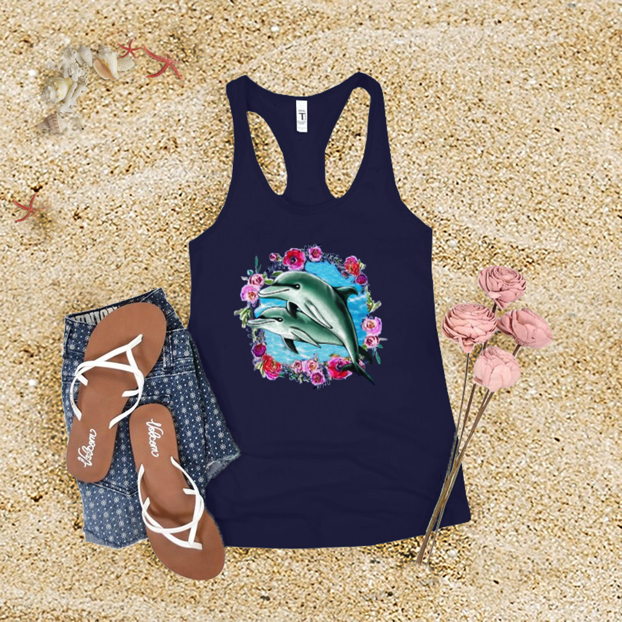 Flower Dolphins Tank Top