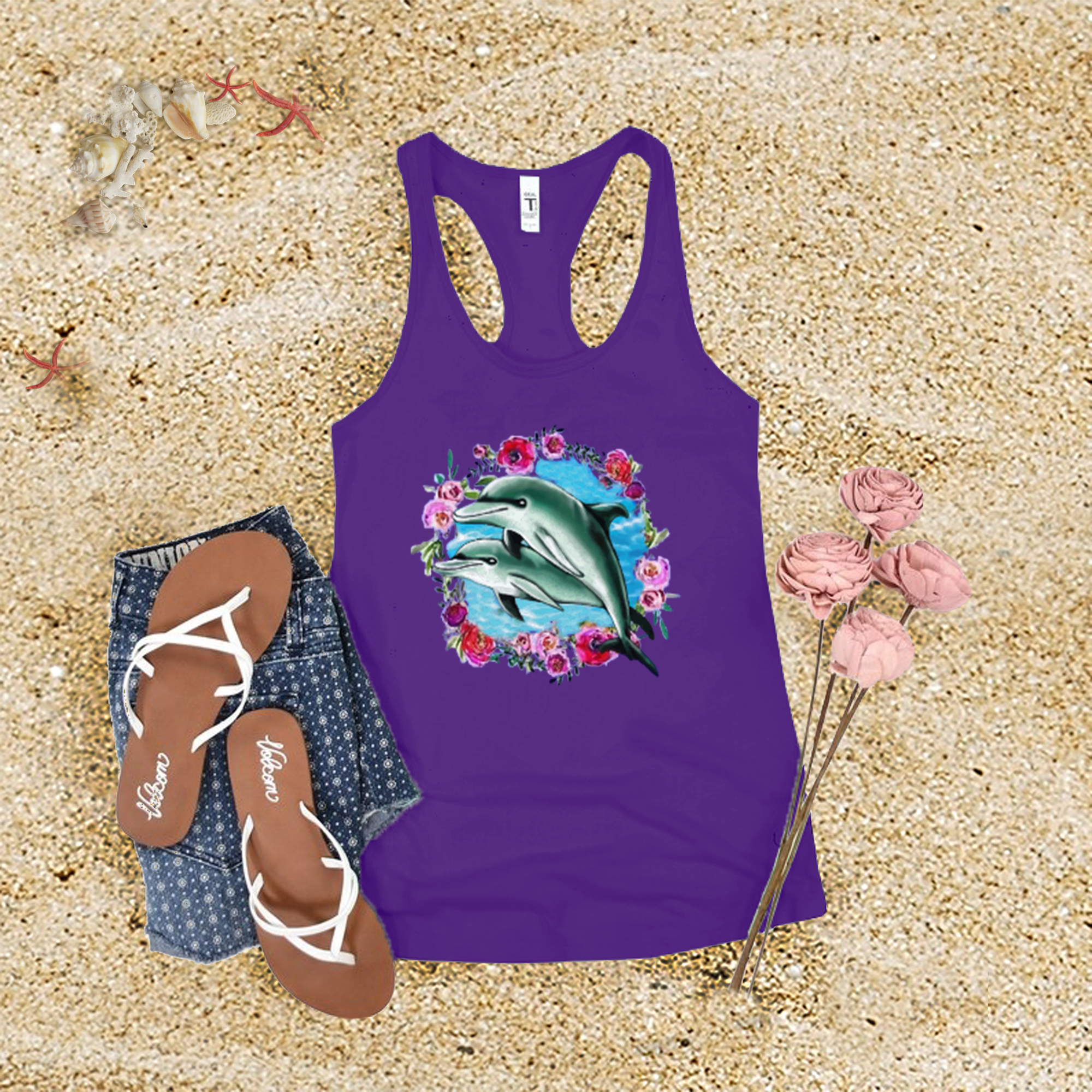 Flower Dolphins Tank Top