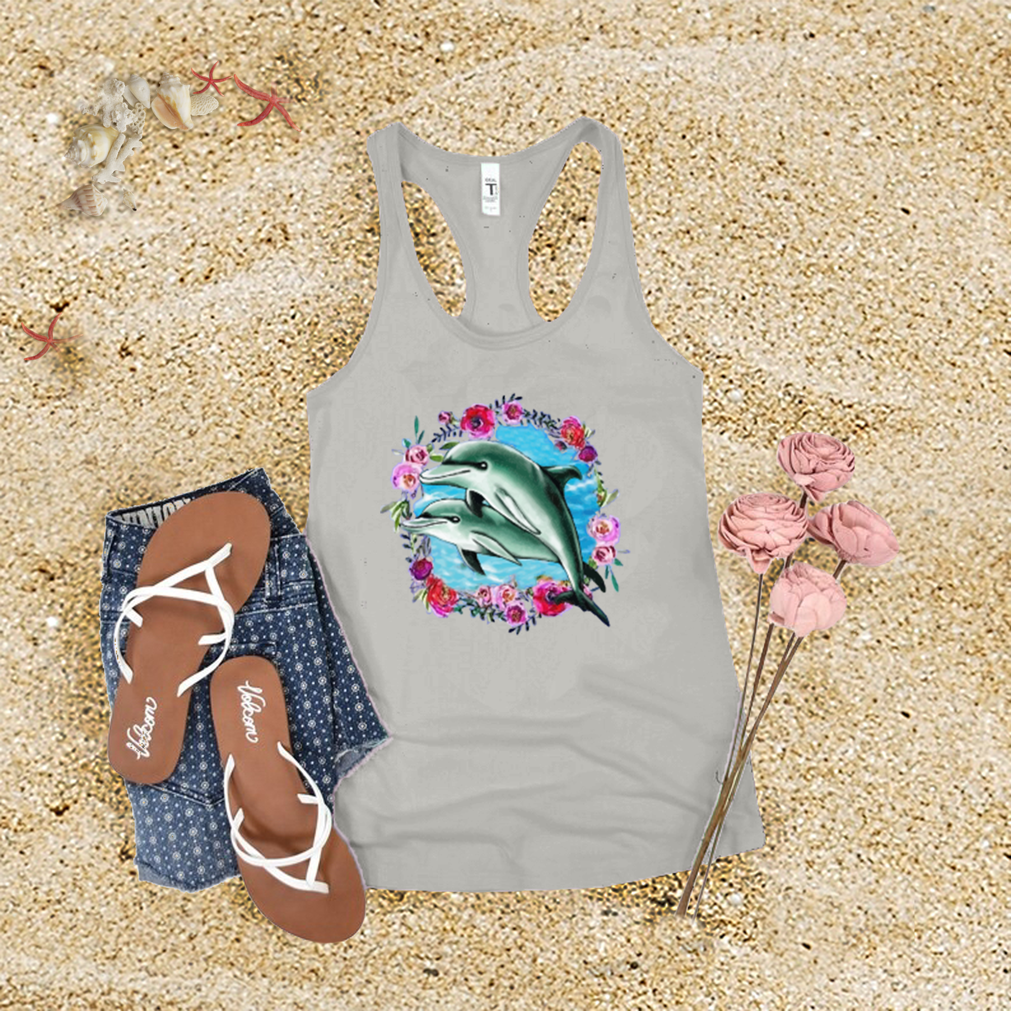 Flower Dolphins Tank Top