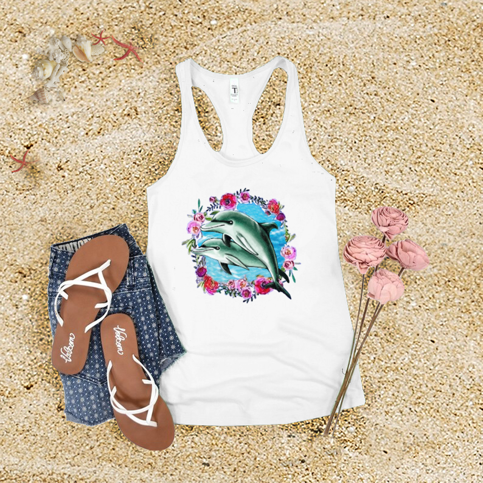 Flower Dolphins Tank Top