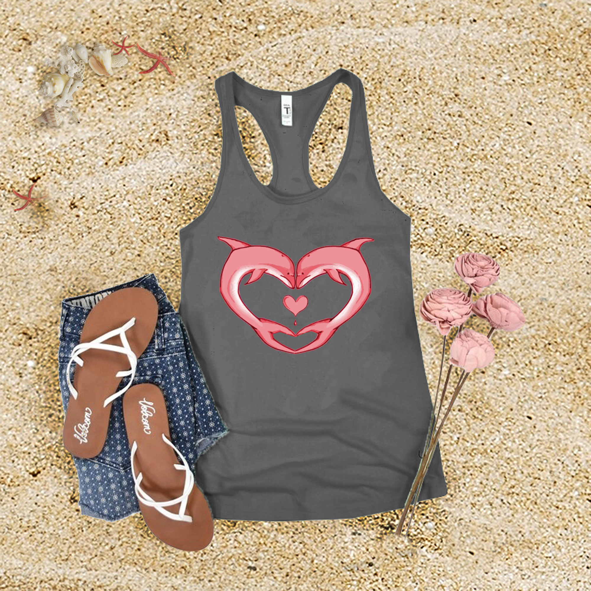 Pink Dolphin Heart Tank Top