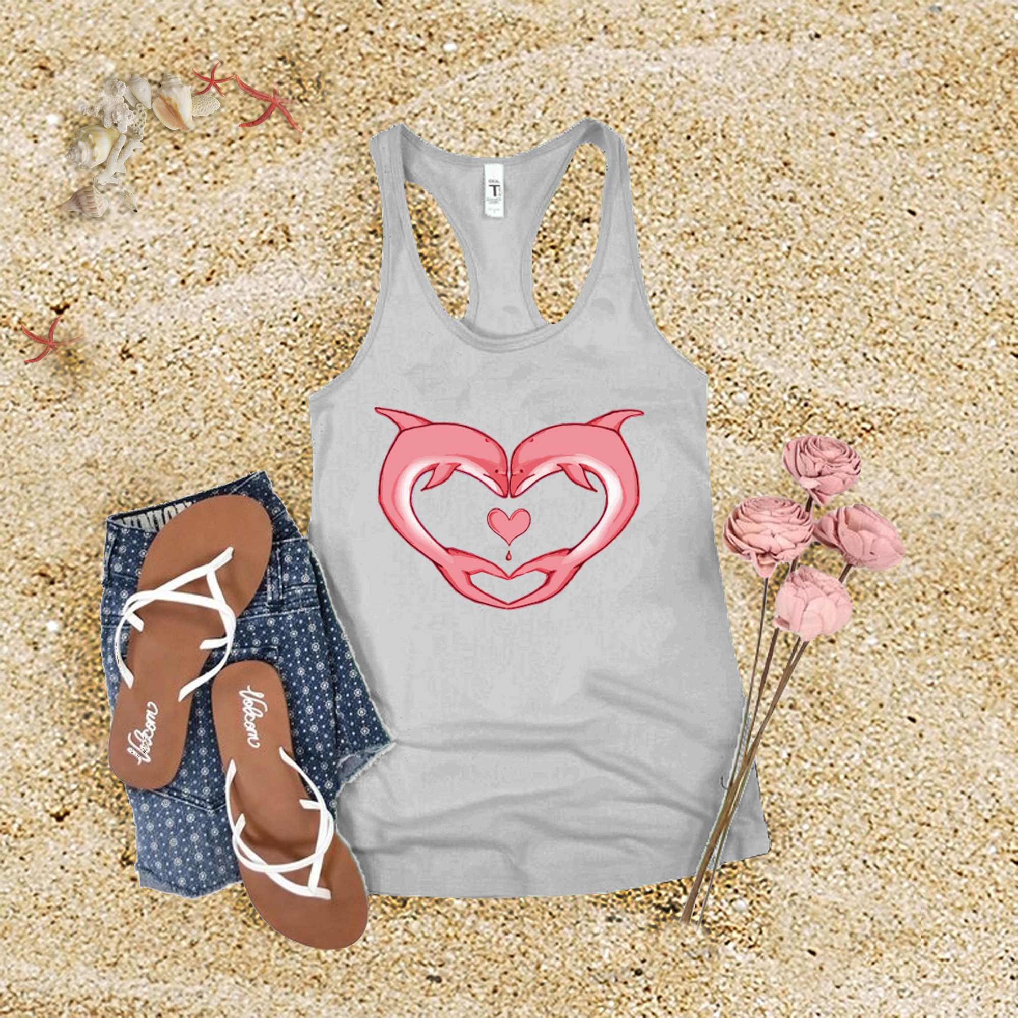 Pink Dolphin Heart Tank Top