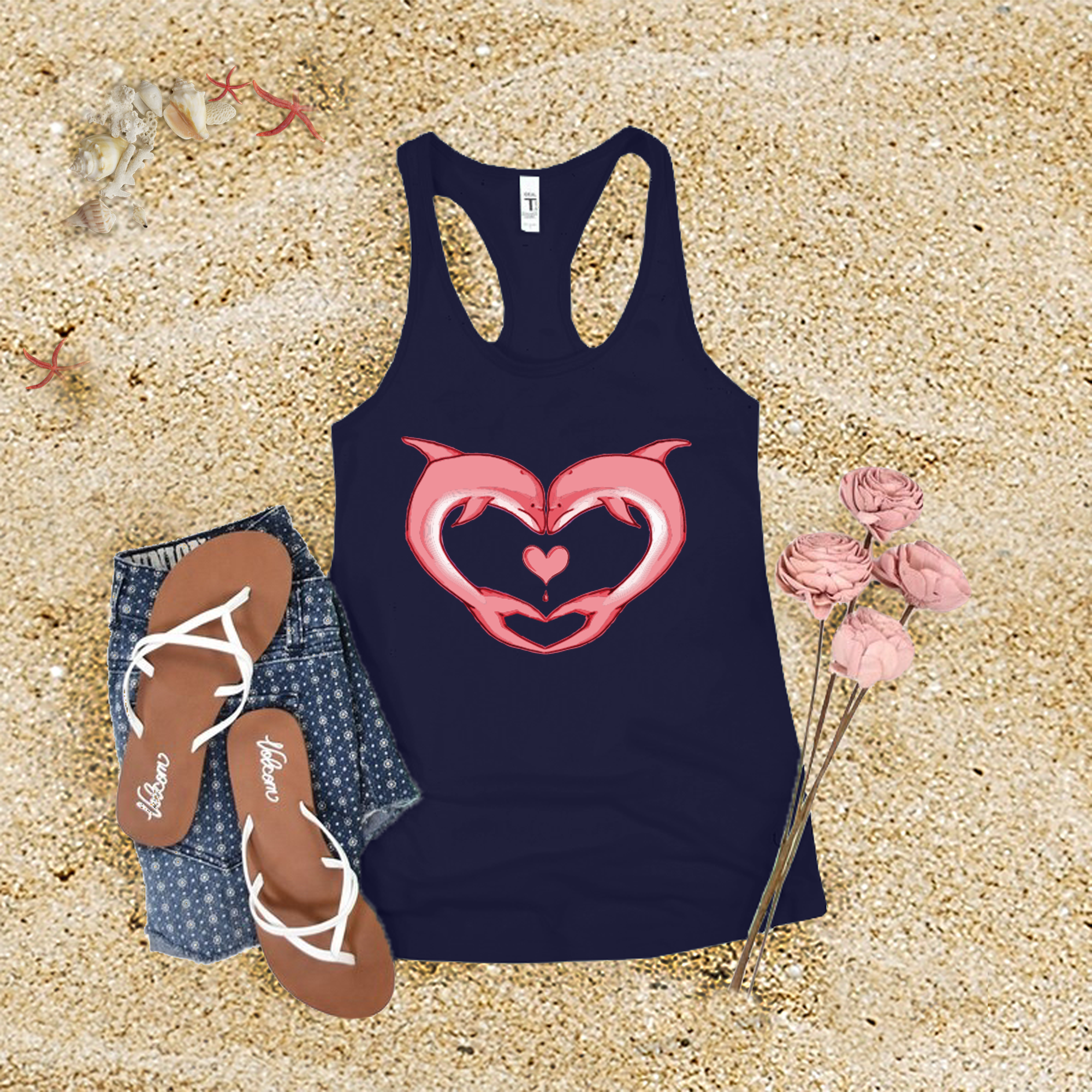 Pink Dolphin Heart Tank Top