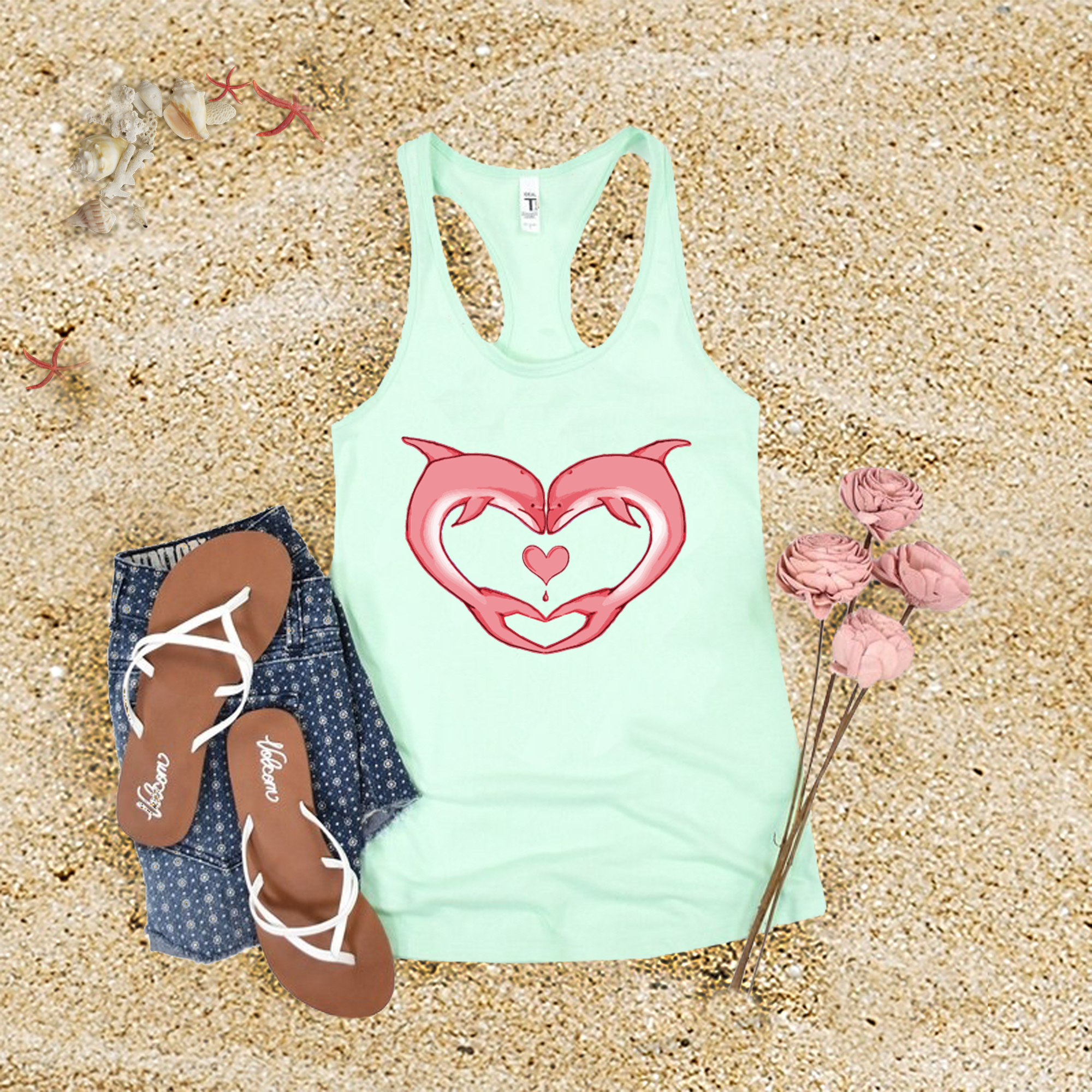 Pink Dolphin Heart Tank Top