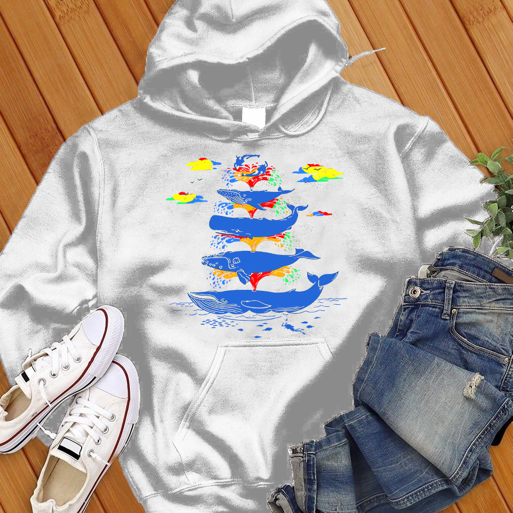 Rainbow Splash Whales Hoodie