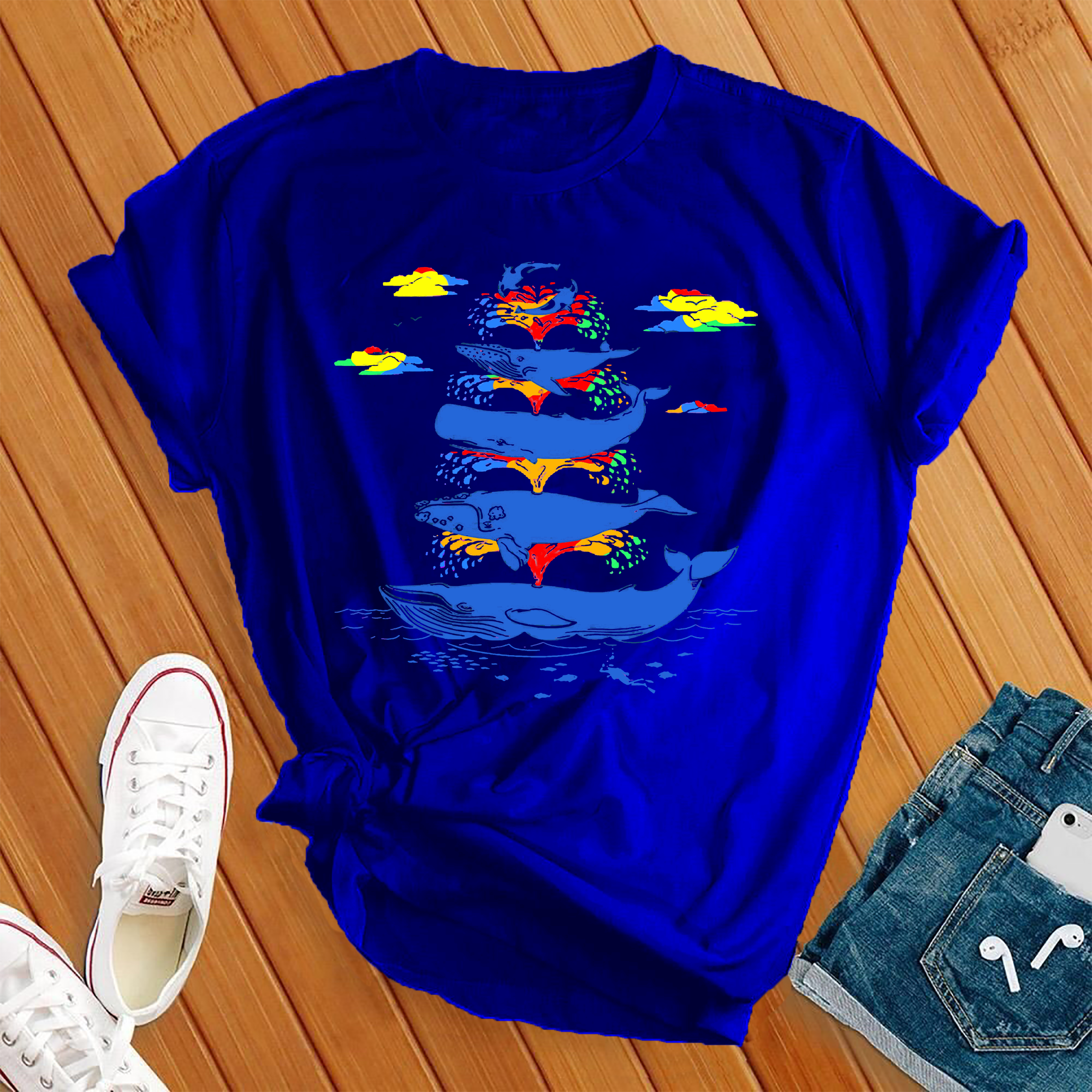 Rainbow Splash Whales Tee