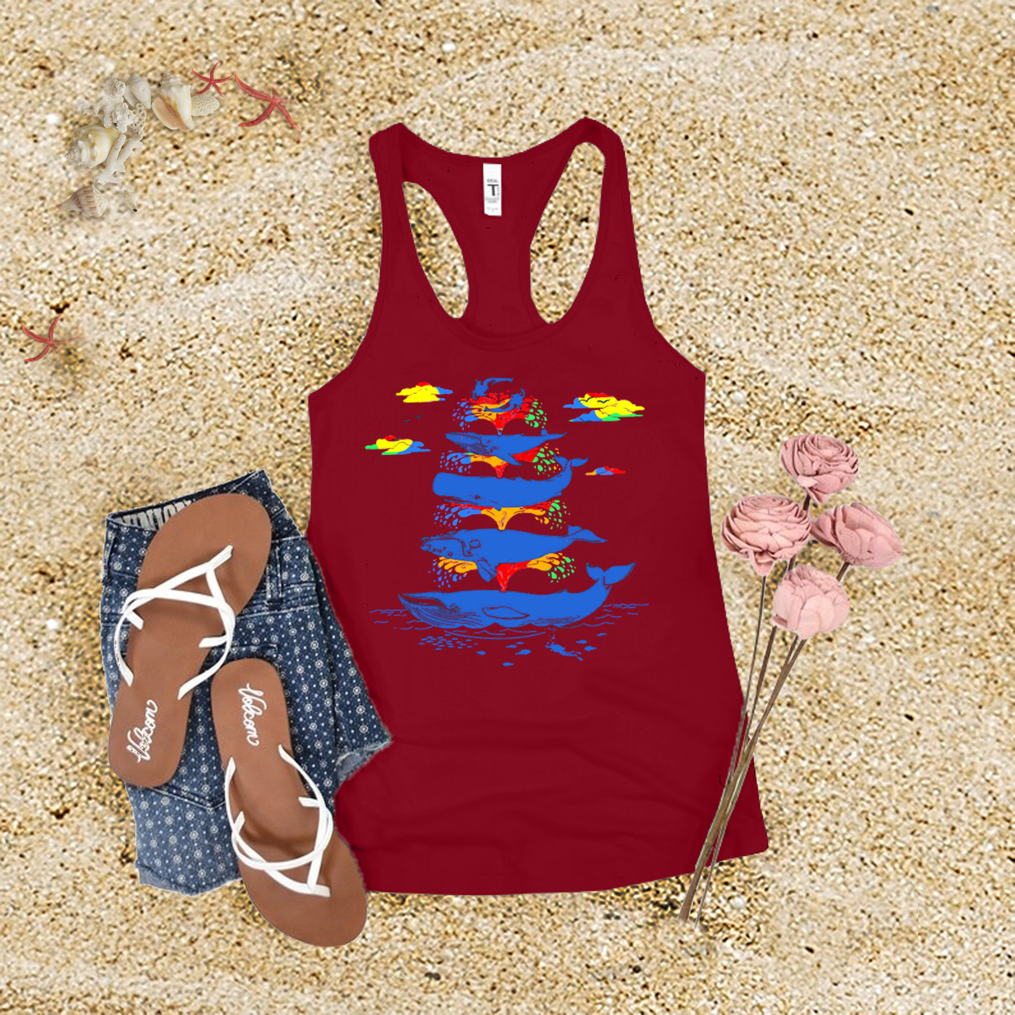 Rainbow Splash Whales Tank Top