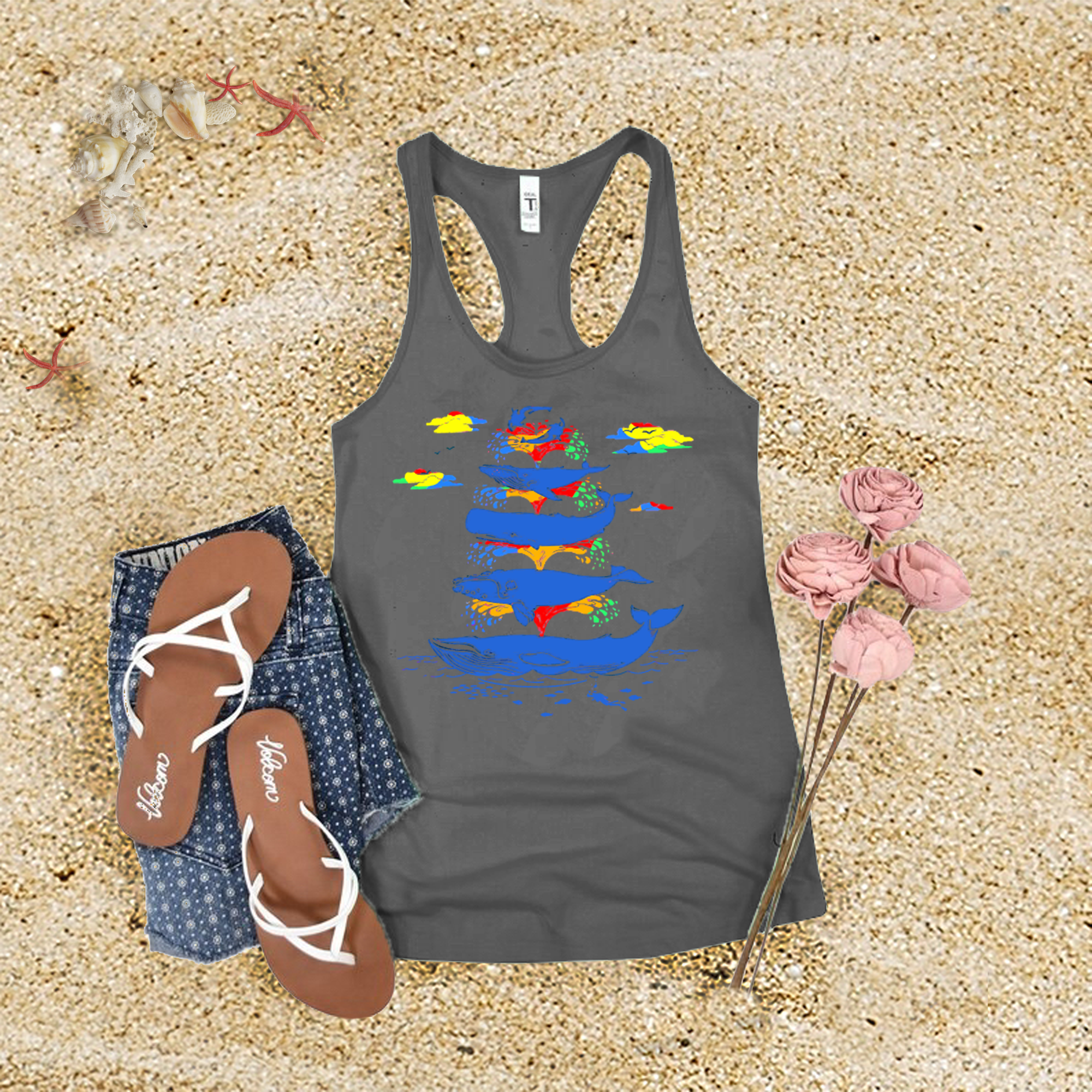 Rainbow Splash Whales Tank Top