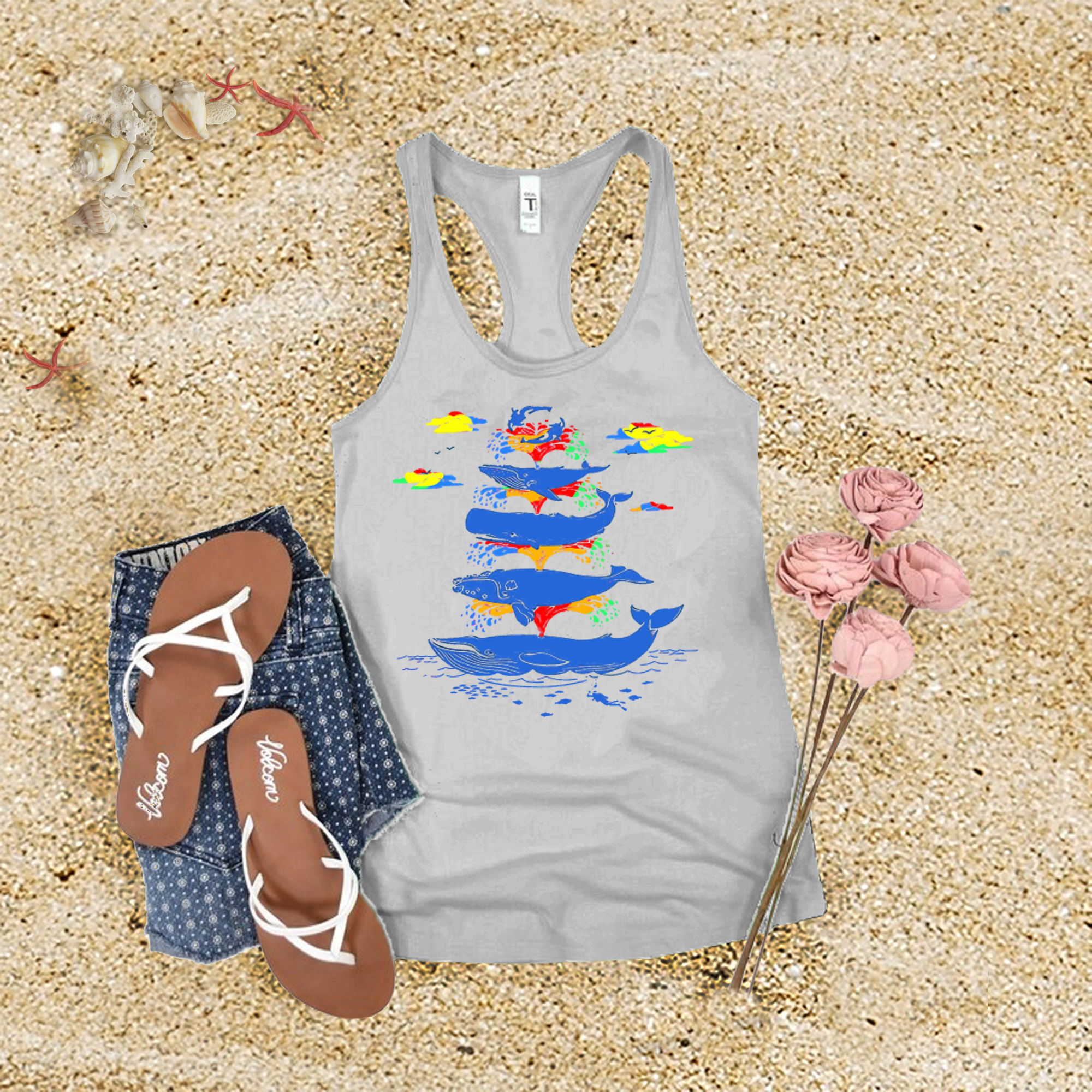 Rainbow Splash Whales Tank Top