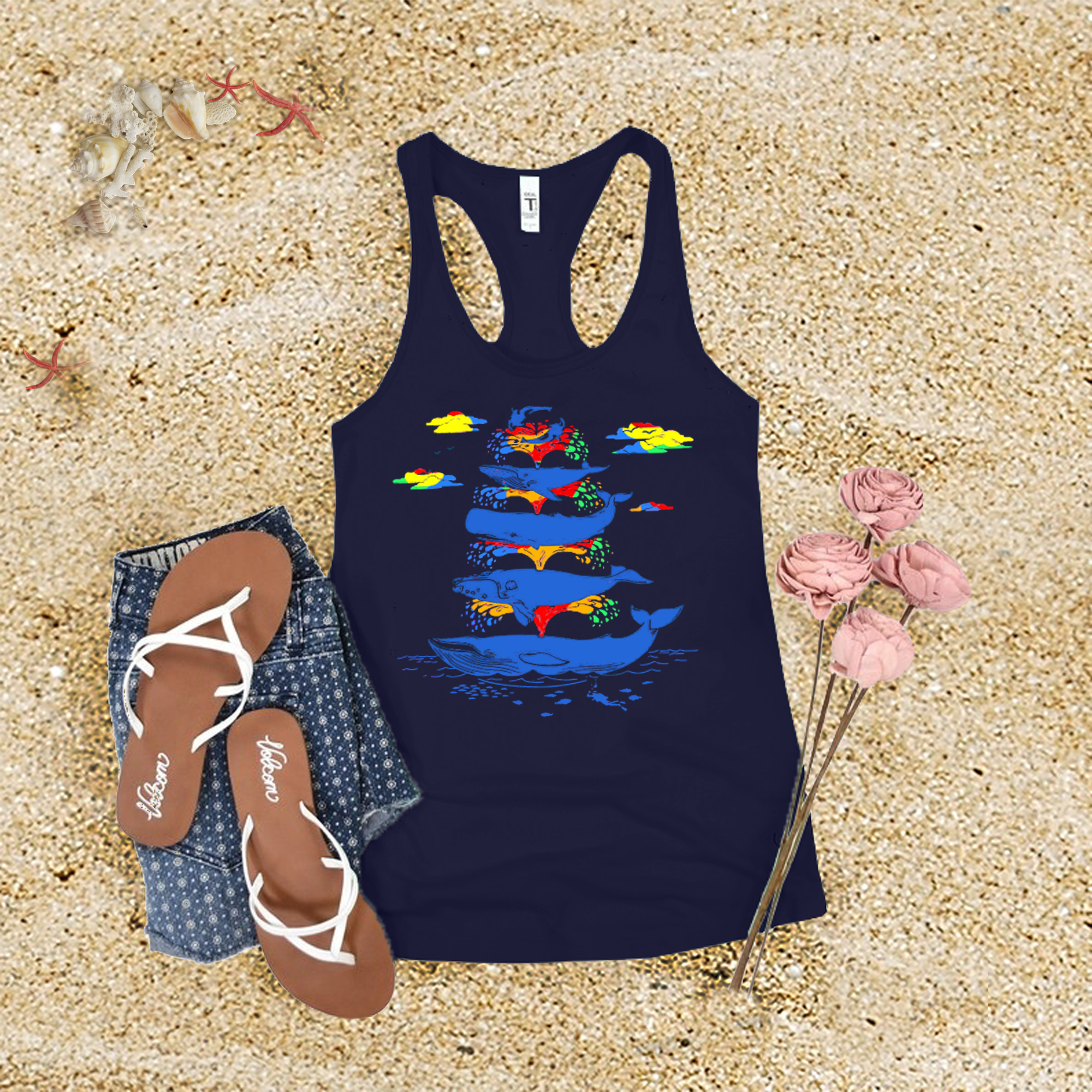 Rainbow Splash Whales Tank Top