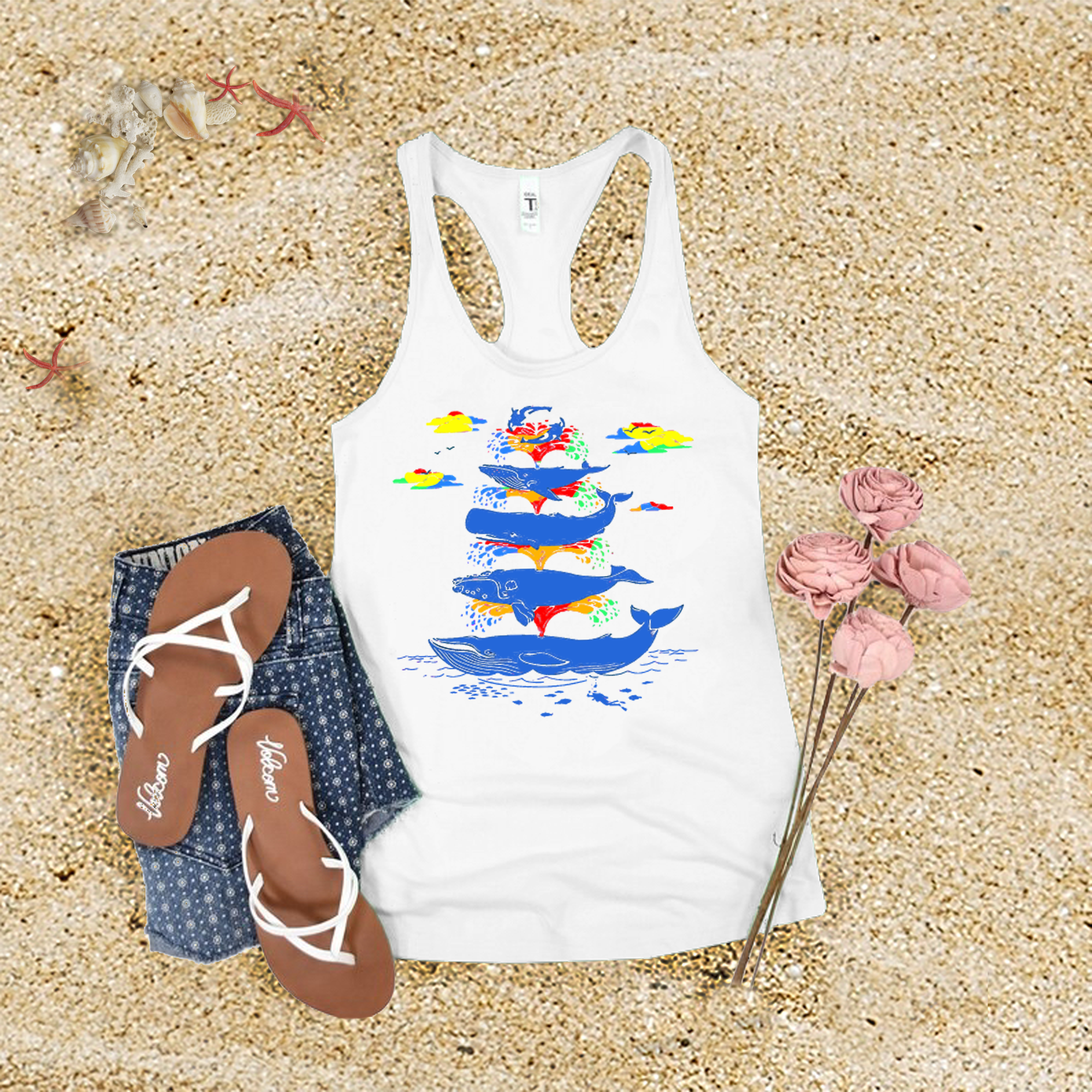 Rainbow Splash Whales Tank Top