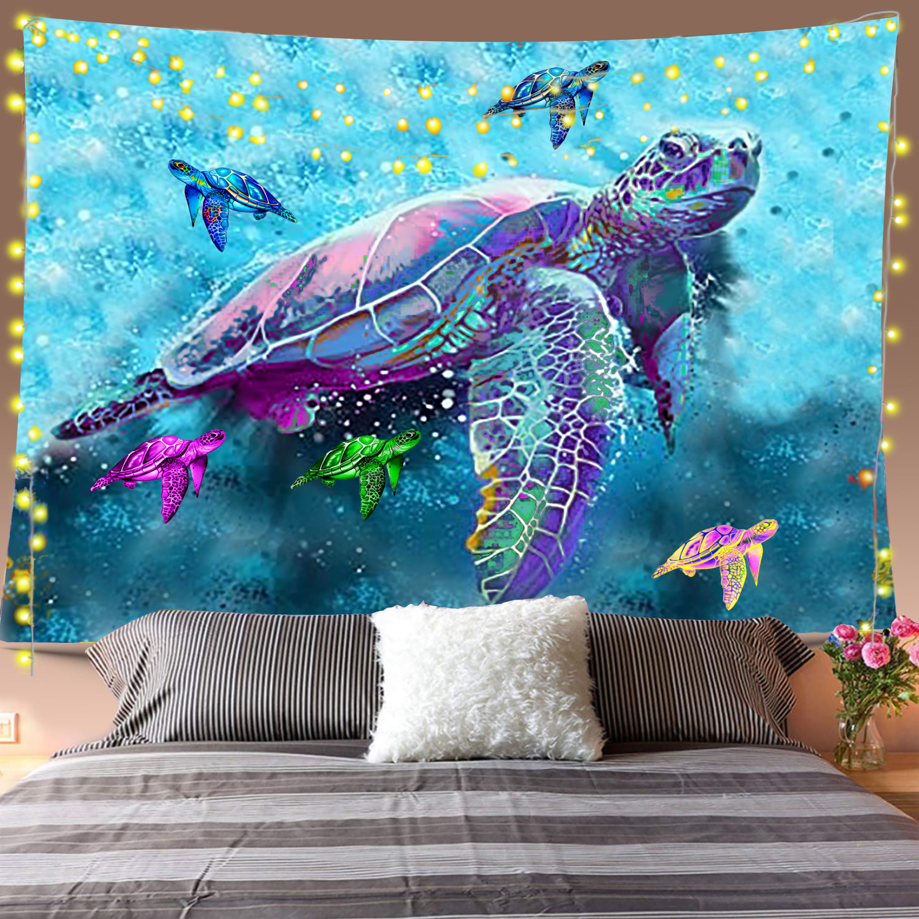 Psychedelic Turtles Tapestry