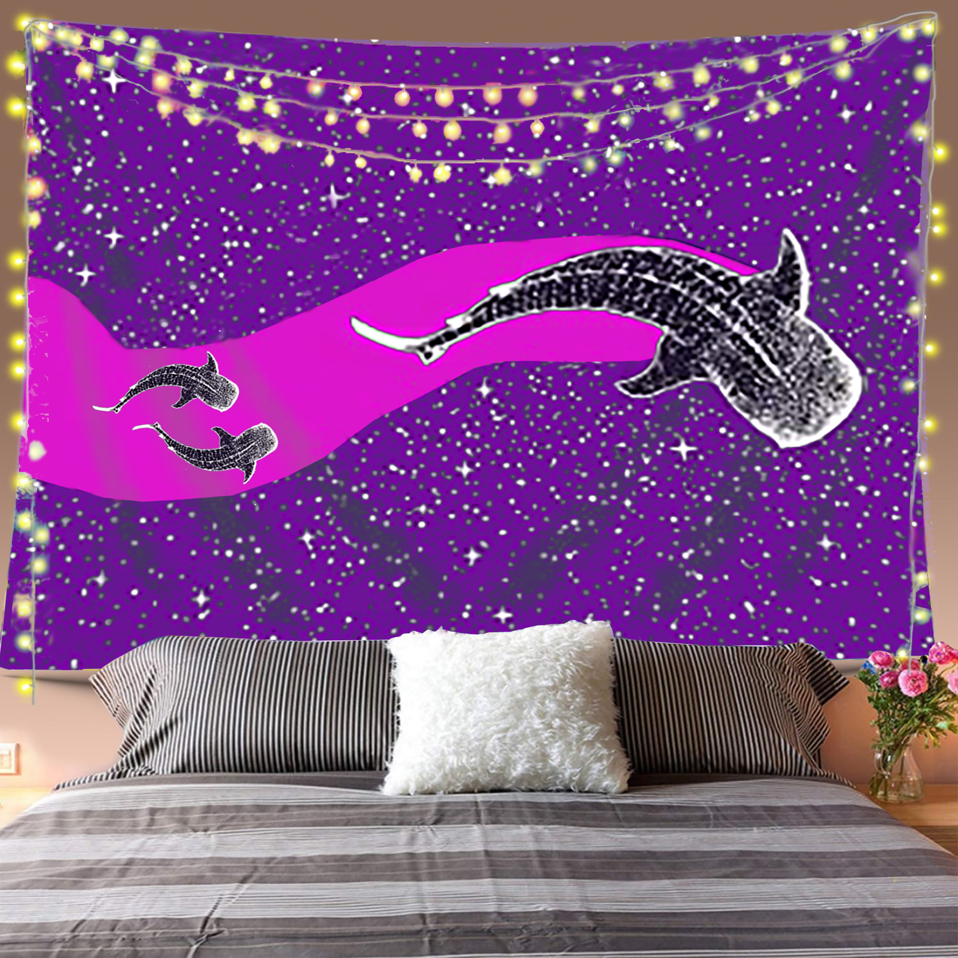 Space Whale Sharks Tapestry