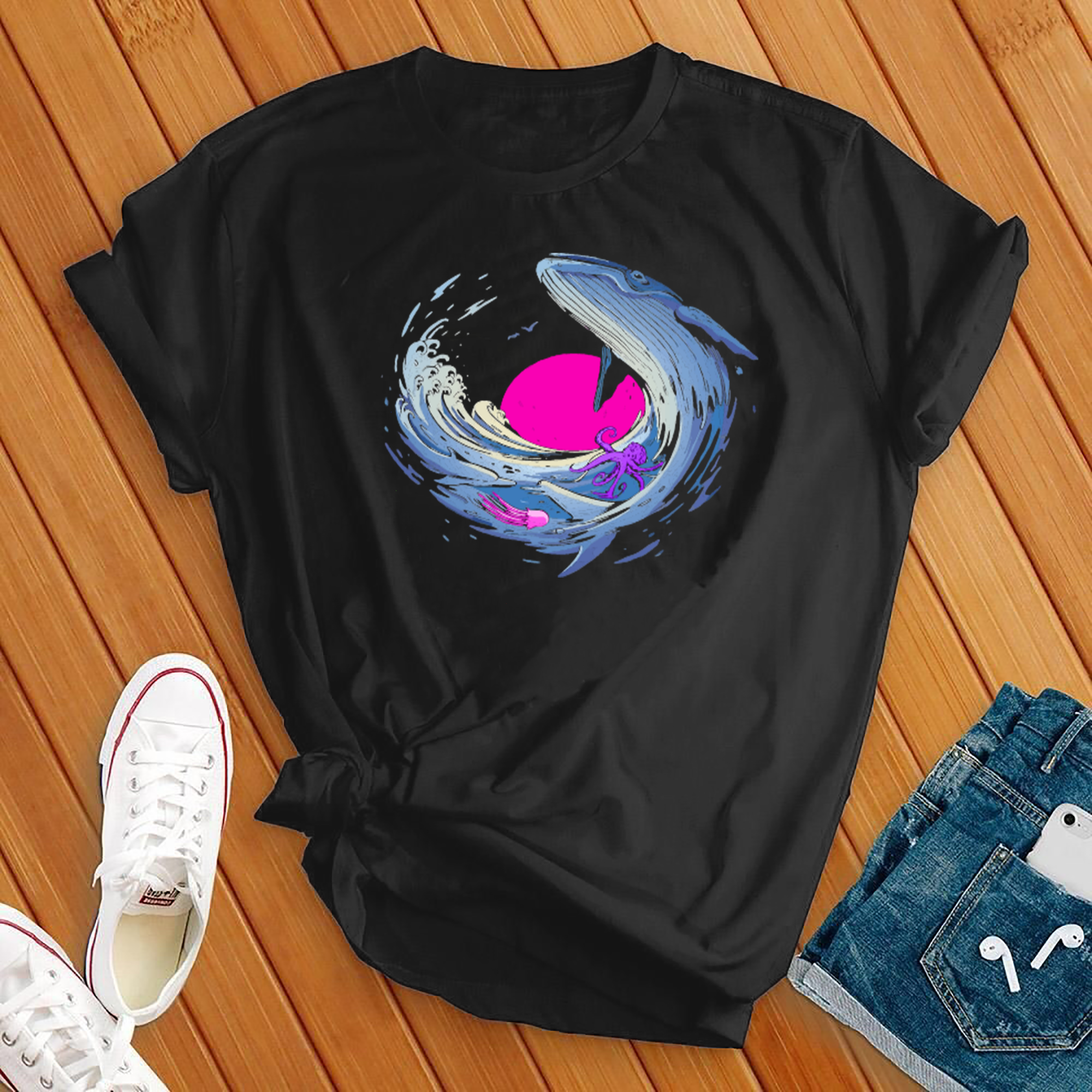 Psychedelic Whale Sunset Tee