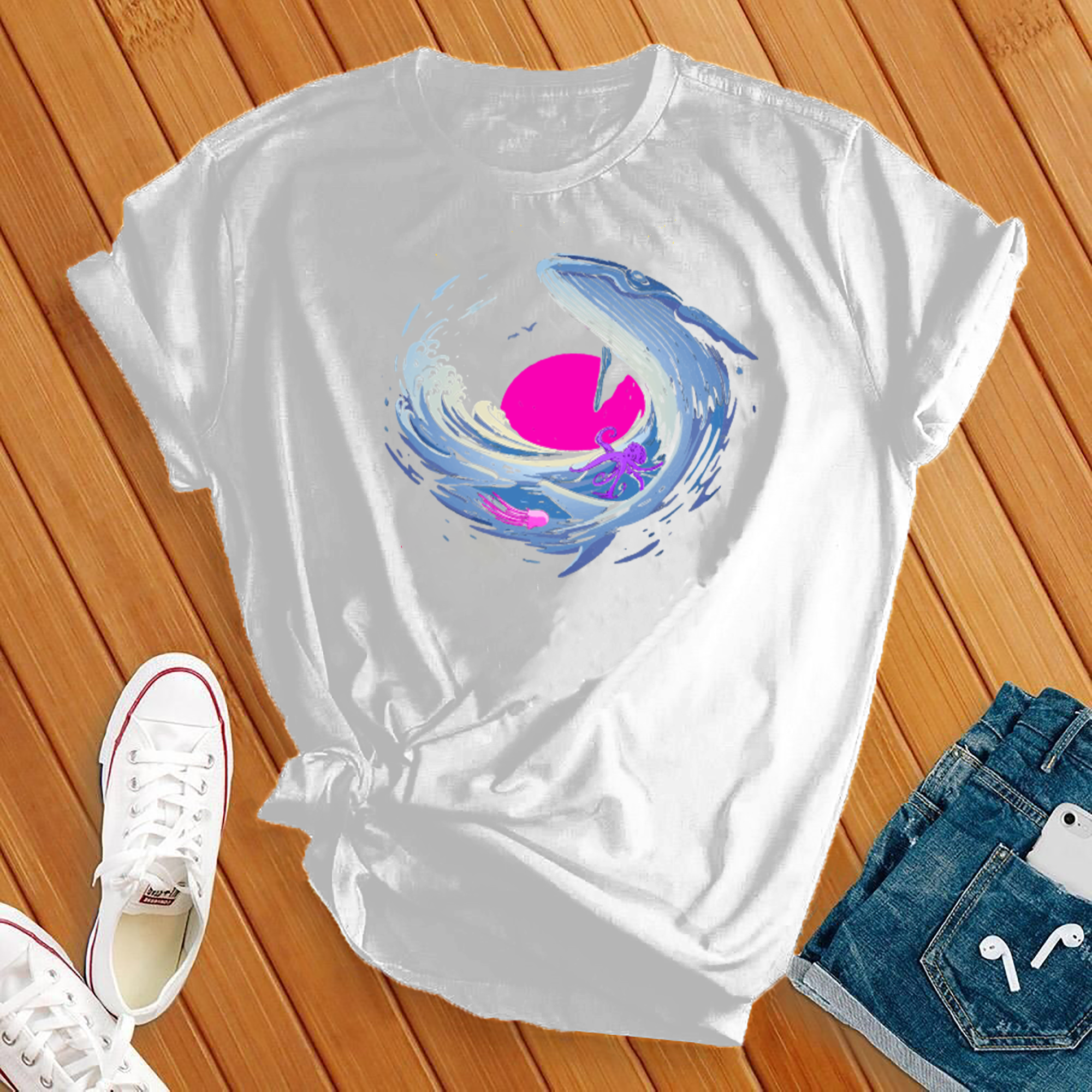 Psychedelic Whale Sunset Tee