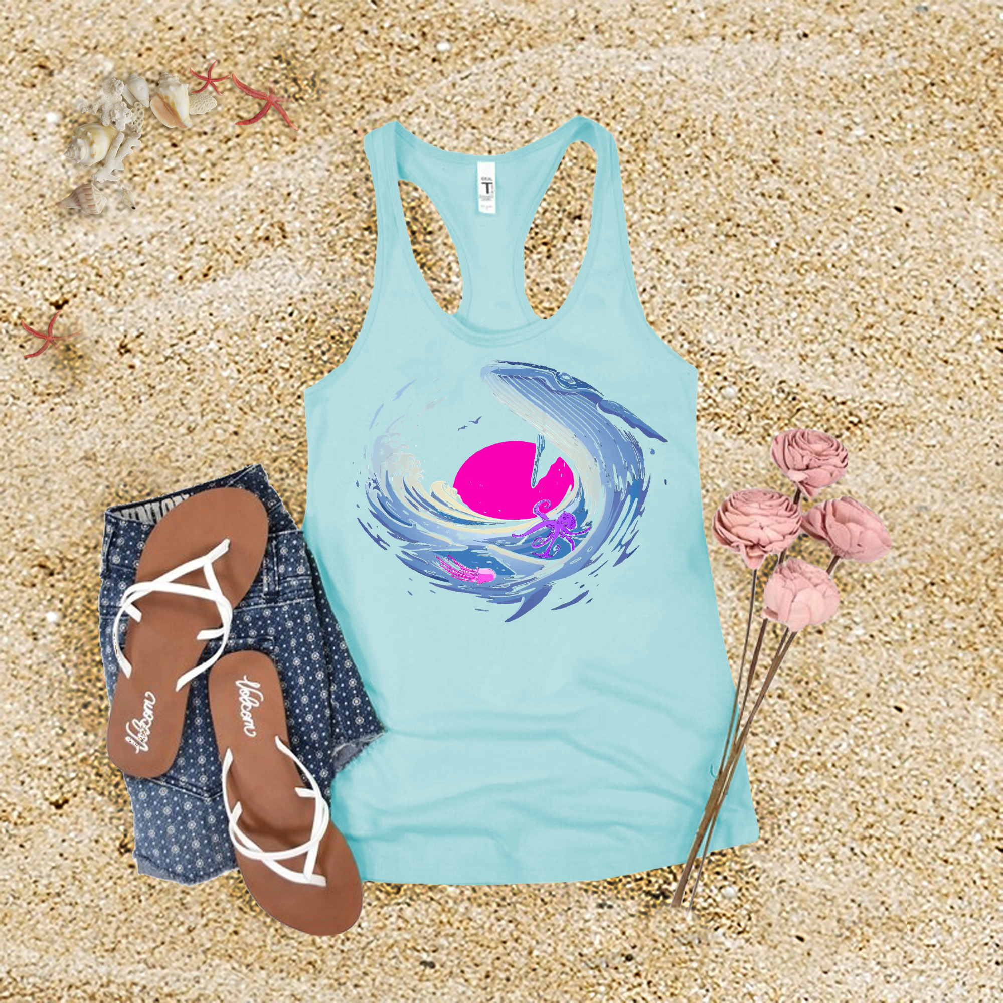 Psychedelic Whale Sunset Tank Top