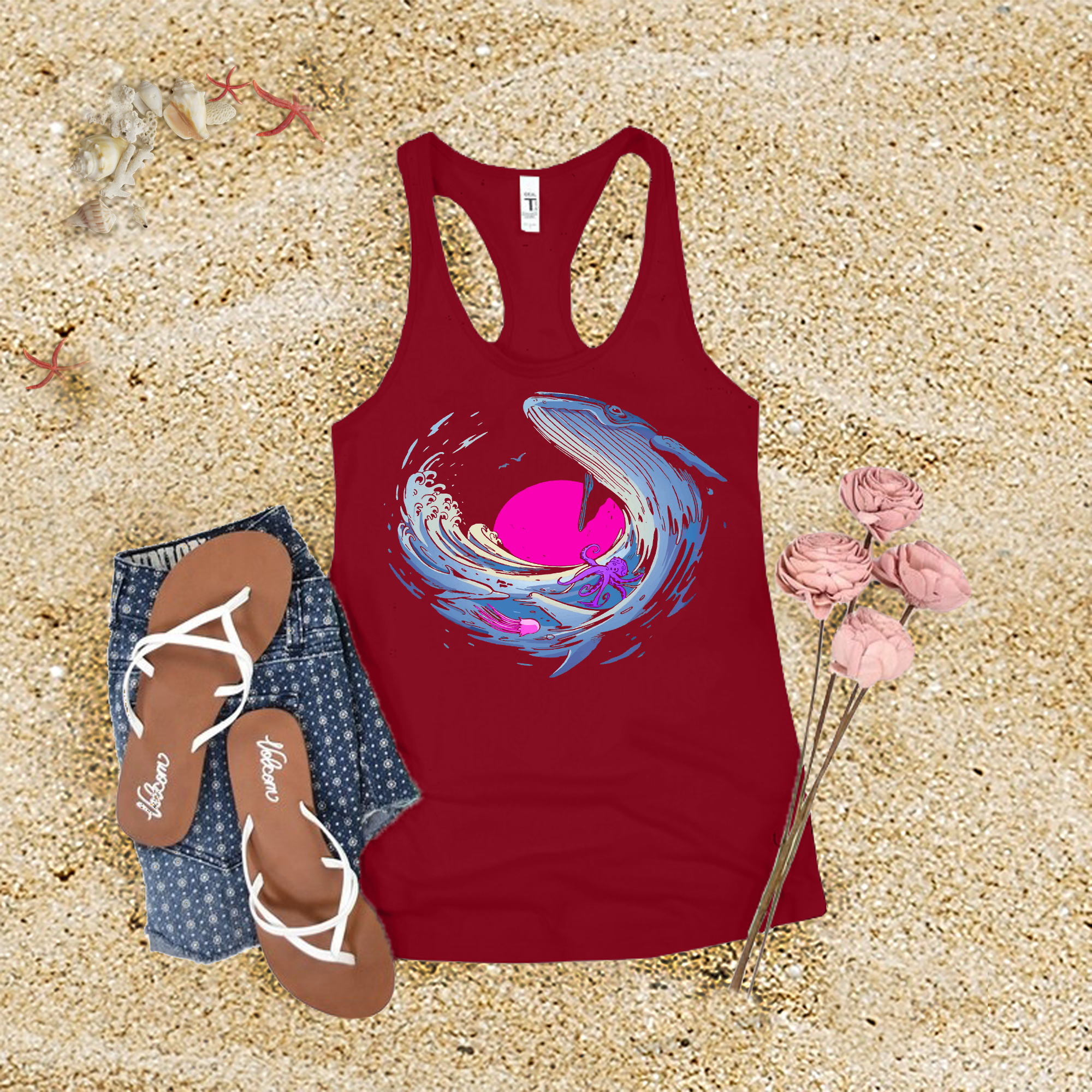 Psychedelic Whale Sunset Tank Top