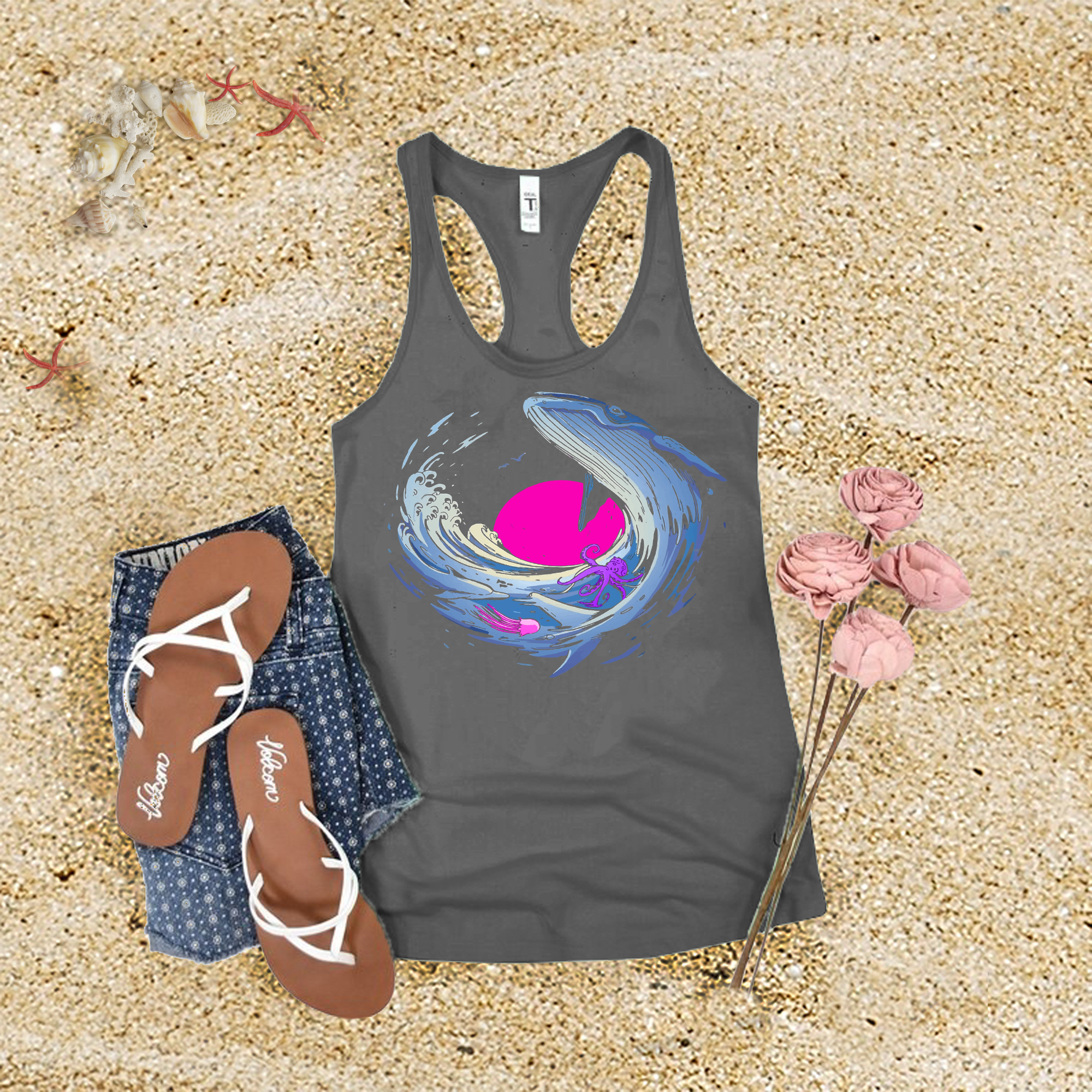 Psychedelic Whale Sunset Tank Top