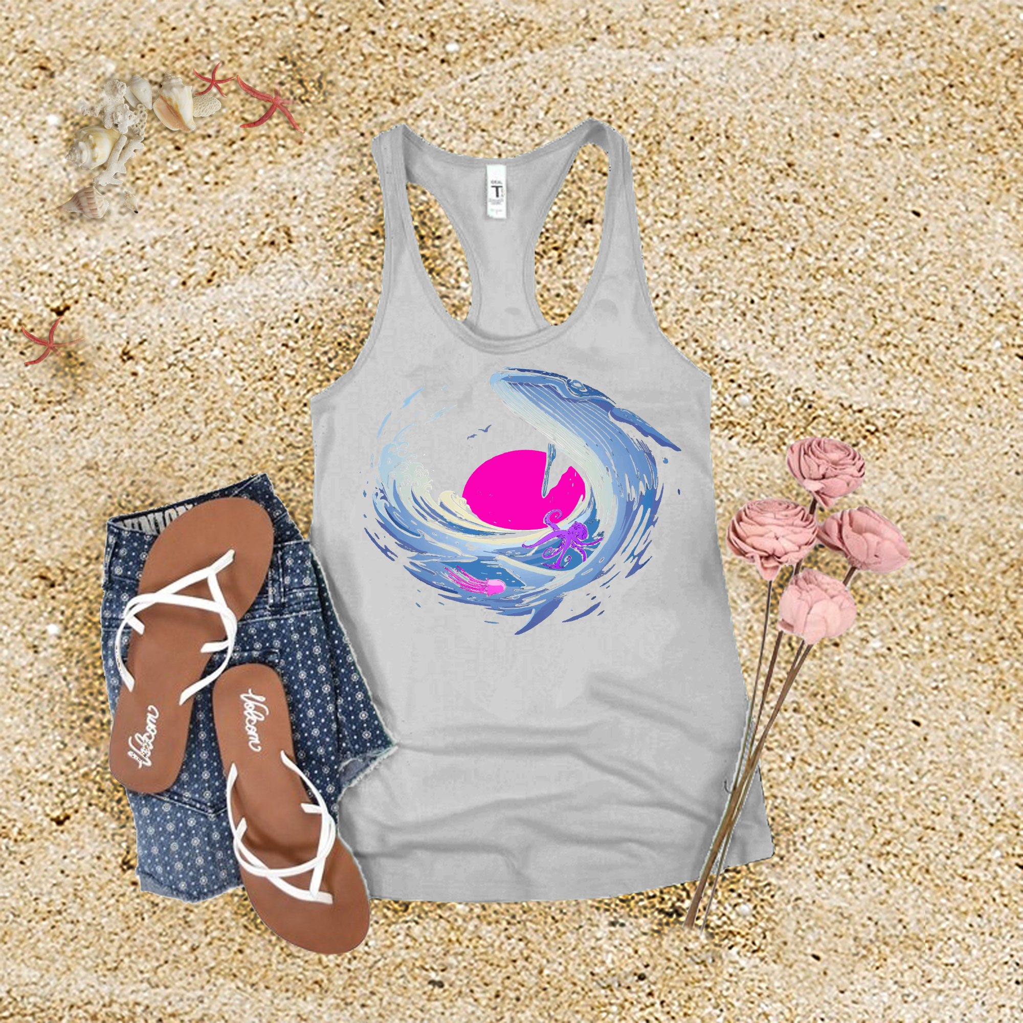 Psychedelic Whale Sunset Tank Top