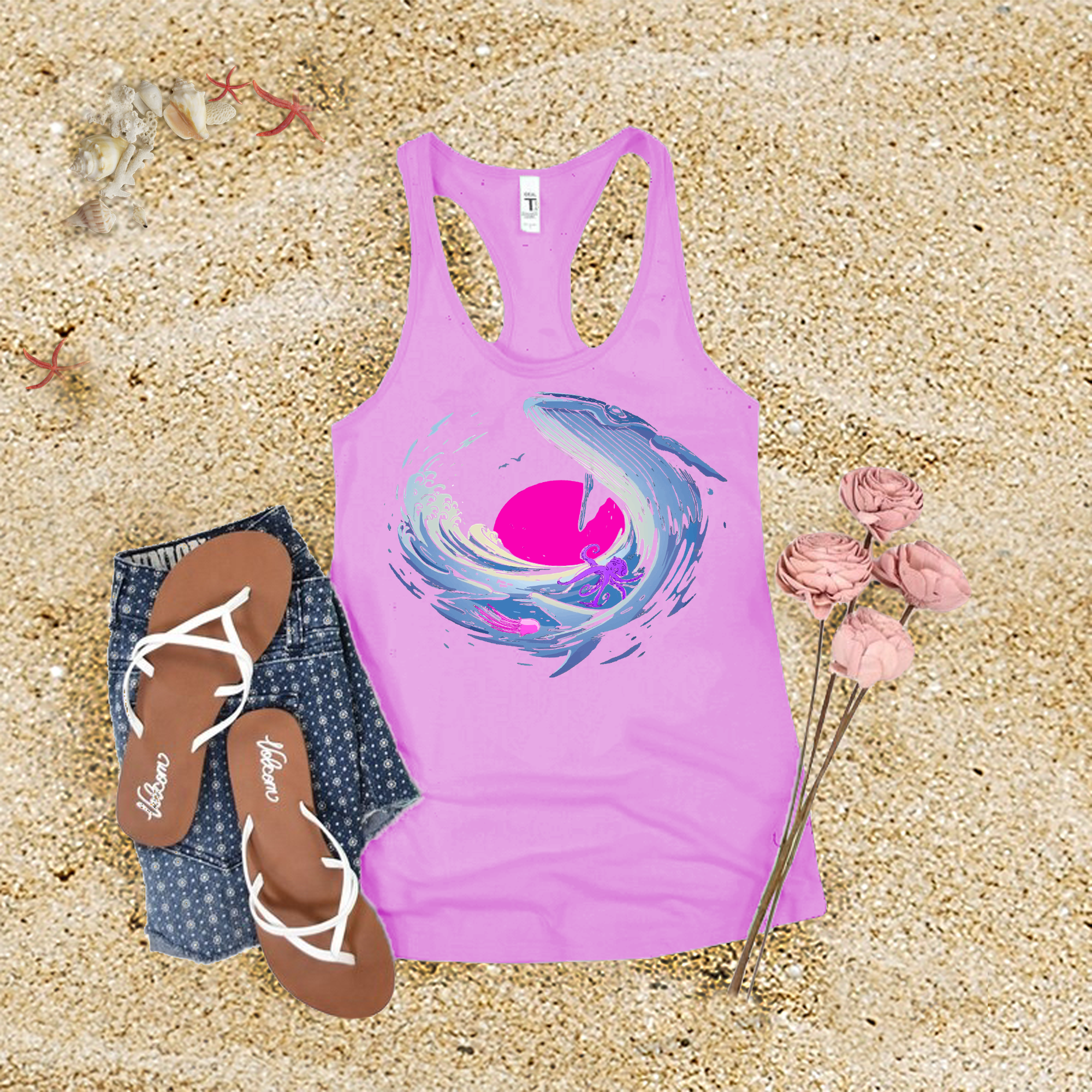 Psychedelic Whale Sunset Tank Top