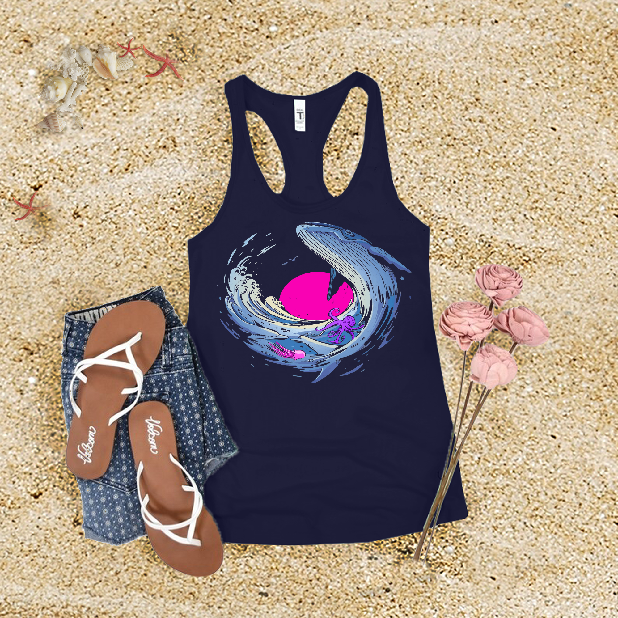 Psychedelic Whale Sunset Tank Top