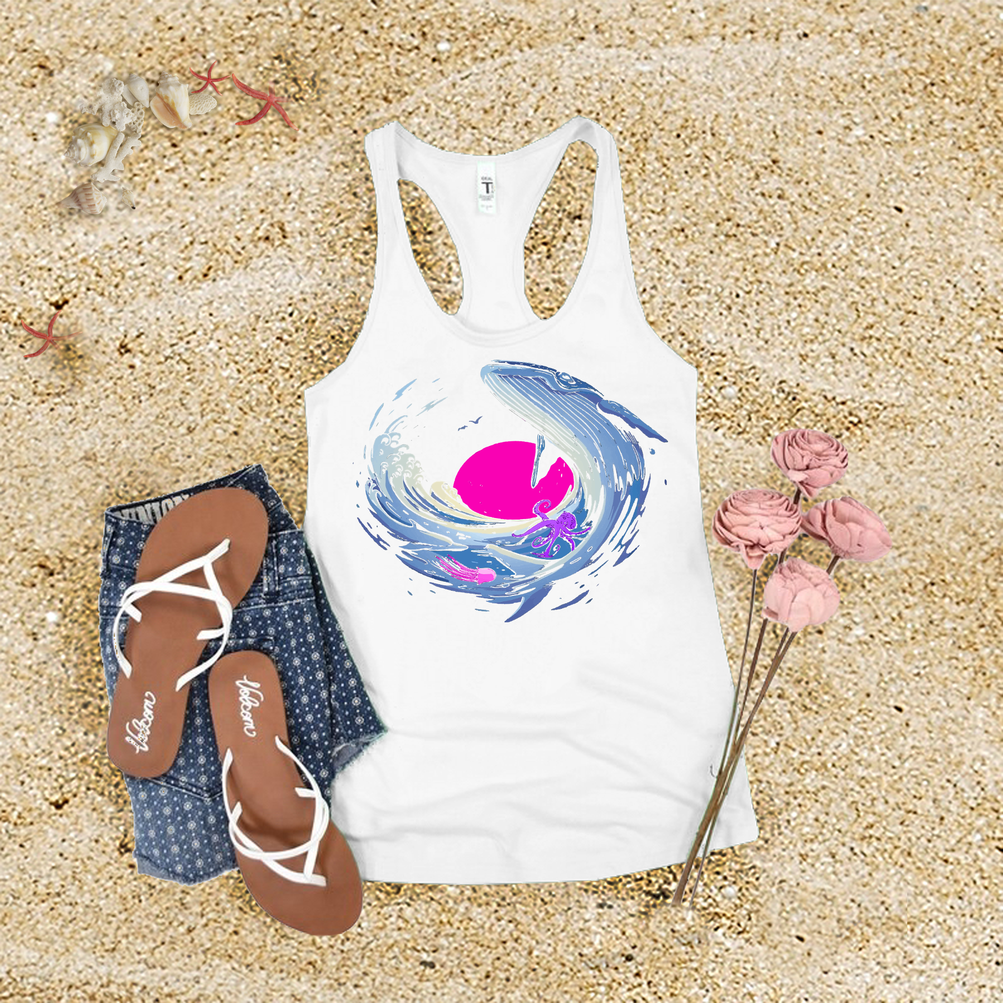 Psychedelic Whale Sunset Tank Top